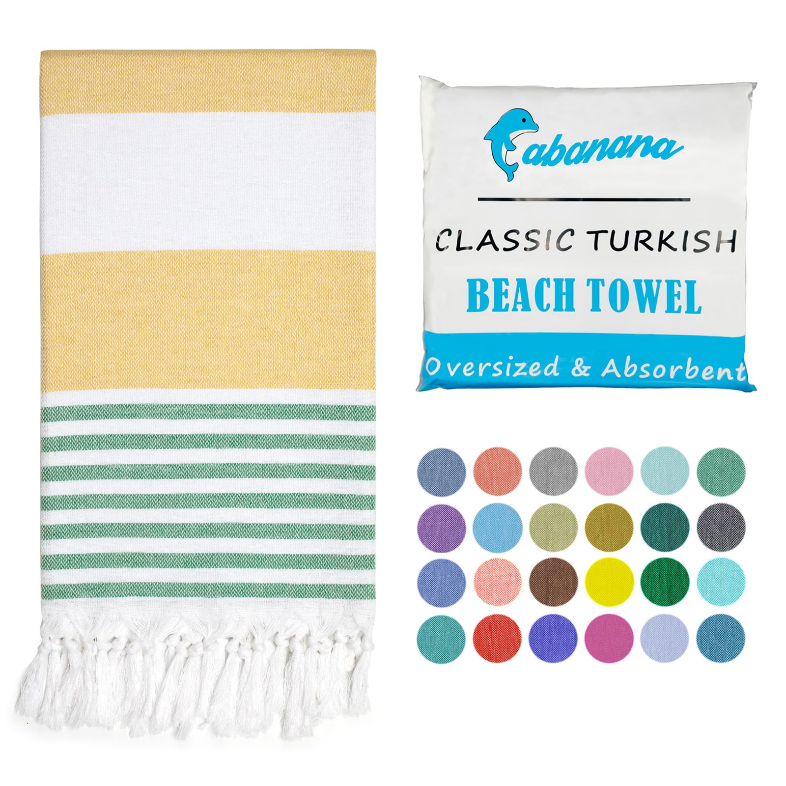 cabanana Turkish Beach Towel Oversized - 40"x70" Quick Dry Sand Free Thin Beach Towels for Adults,Extra Large Cotton Lightweigh Travel Towel for Beach