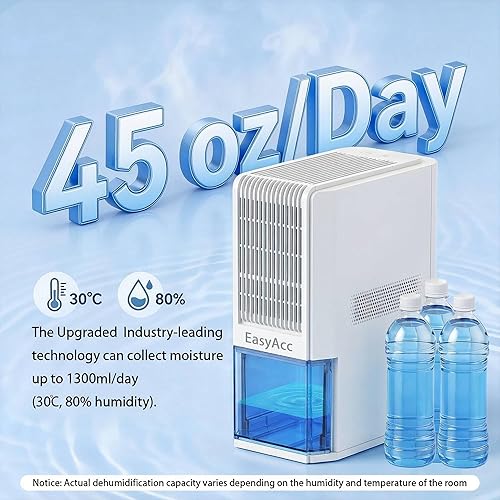 Miniatura 2 de Deshumidificador de 45 oz/día para el hogar, 1100 pies cuadrados, deshumidificadores EasyAcc para dormitorio, sótano, baño, deshumidificador Blanco