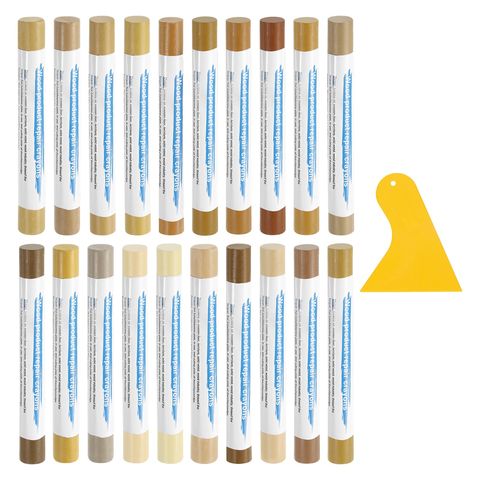 sourcing map 20Pcs Wood Filler Sticks, Furniture Scratch Repair Wax Crayons Furniture Touch Up Markers Wood Repair Wax Kit with Spatula for Furniture, 20 Colors Natural & Maple Series