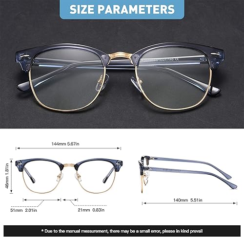 Miniatura 2 de Anteojos con bloqueo de luz azul con marco vintage a media montura, lentes UV transparentes, antifatiga ocular, para computadora, juegos, para