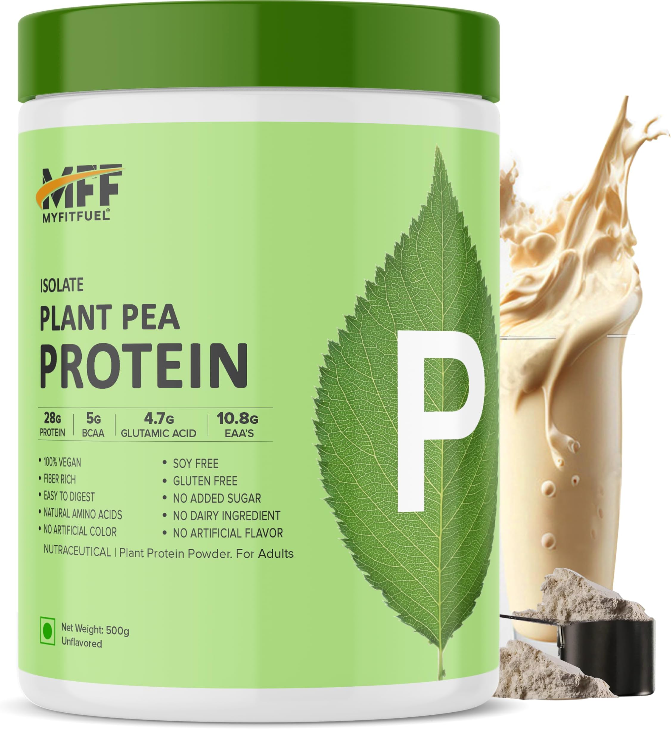MyFitFuel Clean Plant Pea Protein Isolate (28g Protein, 5g BCAA, 10.8g EAA) |Easy to Digest | Vegan Plant Protein Powder [500g, 14 Servings, (Unflavoured)]