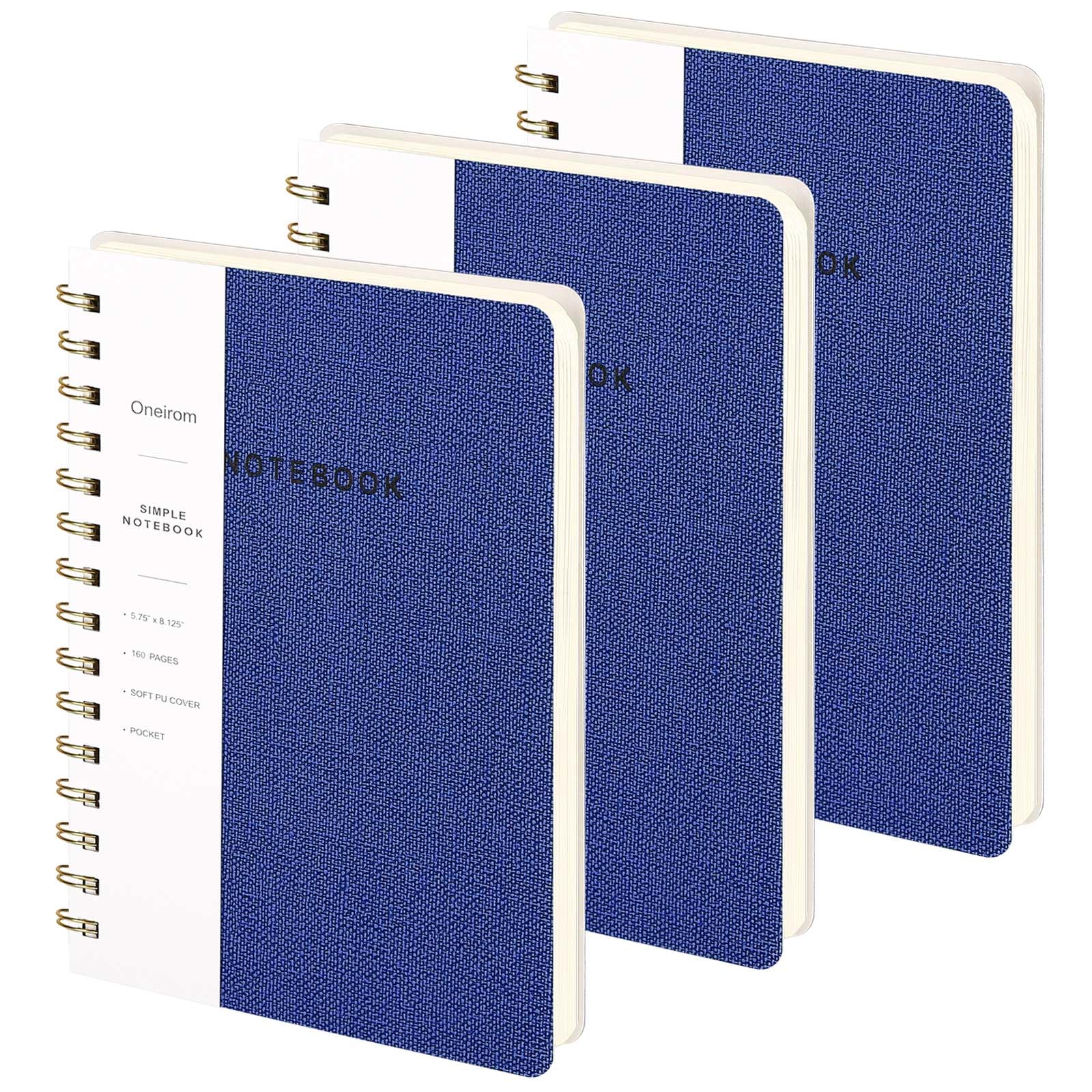 Spiral Notebook-5.75" x 8.125" College Ruled Journal with Inner Pockets and 160 Pages,PU Leather Cover Business Journal, Twin-Wire Binding Notebook