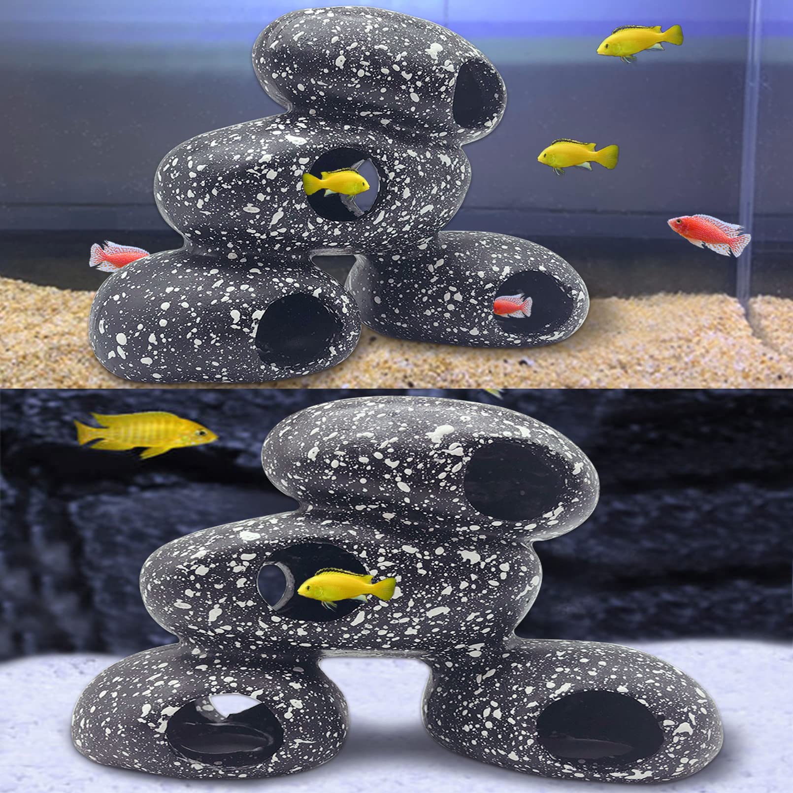PINVNBY Aquarium-Stein, Versteck-Dekoration, Kunstharz, Buntbarsche, Felsdekoration, realistisches Betta-Versteck, Höhle, Aquarium, Ornament für Garnelen, kurze Brassen, Krebse (L)