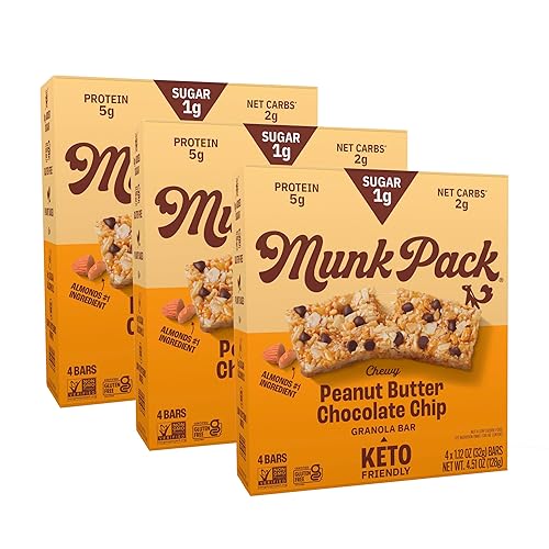 Vista 29 de Munk Pack: Keto Granola Bar – Almond Butter Cocoa Chip – 0.04 oz de azúcar, 0.07 oz de carbohidratos netos – Paquete de 12 – Snacks Keto sin gluten