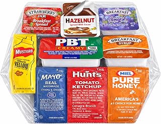 Deluxe Breakfast Favorites Condiment Variety Pack | 120 Count Assorted Breakfast Condiments | Ketchup, Mustard, Jelly, Jam, Mayo, Honey, Syrup Cups, Peanut Butter & Hazelnut Spread | Individually Wrapped