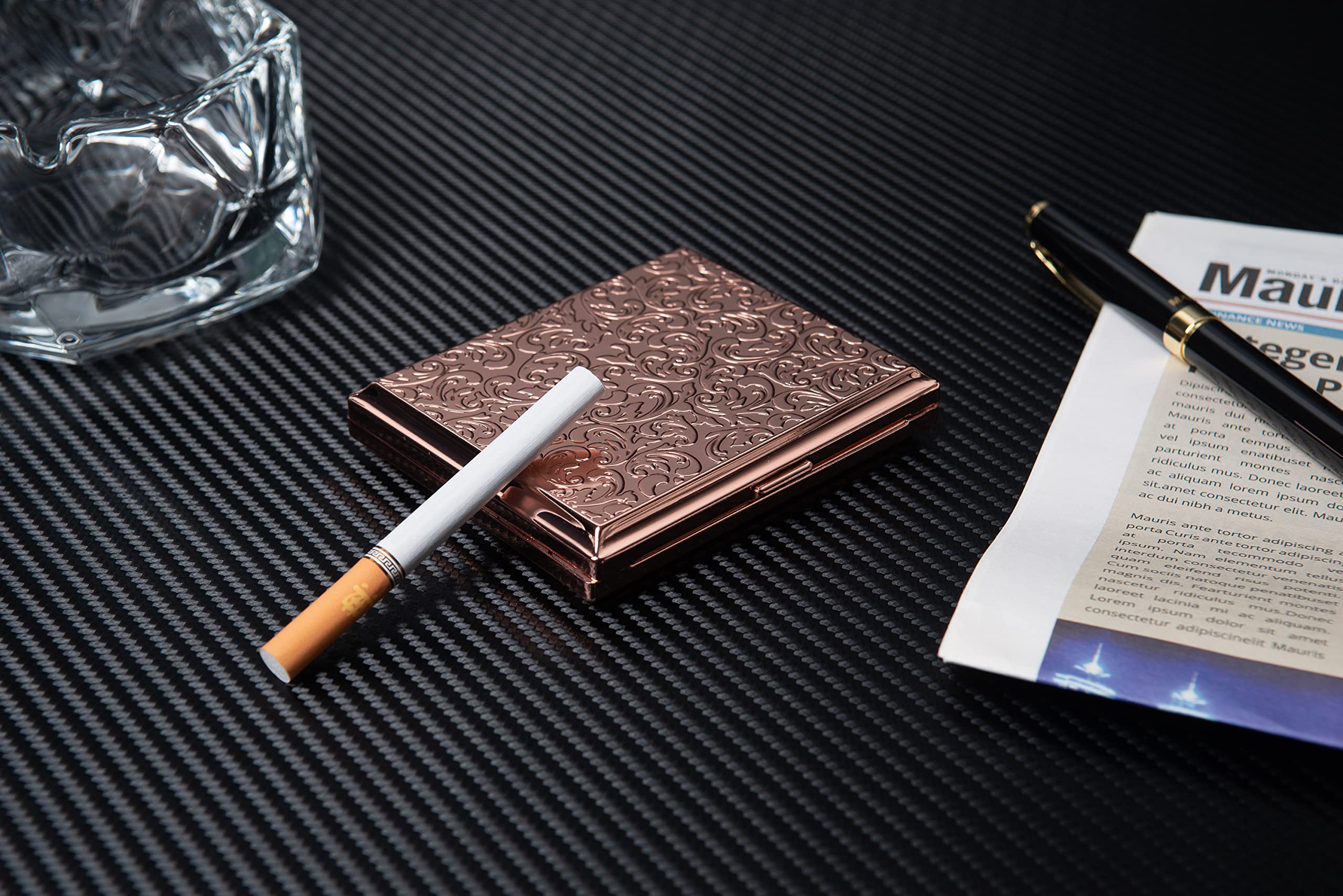 Amazon.com: Metal Cigarette Case/Box with Rubber Band, Holds 14-16 85mm  Cigarettes (Pink Gold) : Health & Household