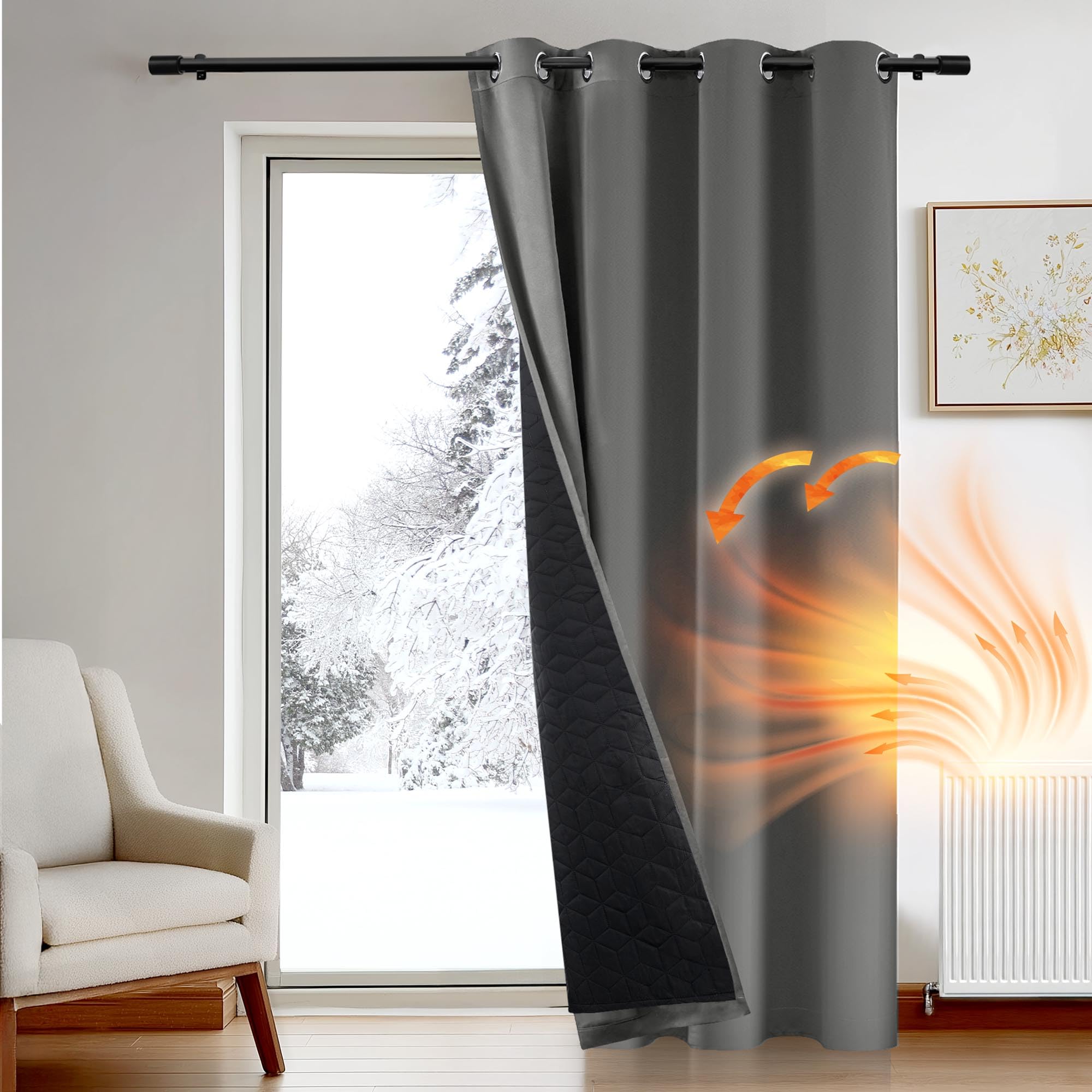 Deconovo Thermal Door Curtains 84 Inch, Extra Wide Window Panel with Thick Microfiber Quilted Lining, Draught Reduction Eyelet Blackout Curtain for Doorways, 66 x 84 Inch (W x H), Light Grey, 1 Piece — image 1