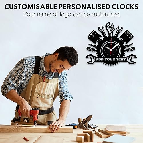 Miniatura 2 de Reloj de pared de garaje personalizado, letrero de metal para garaje, herramientas mecánicas de reparación de automóviles, reloj de pared con luz