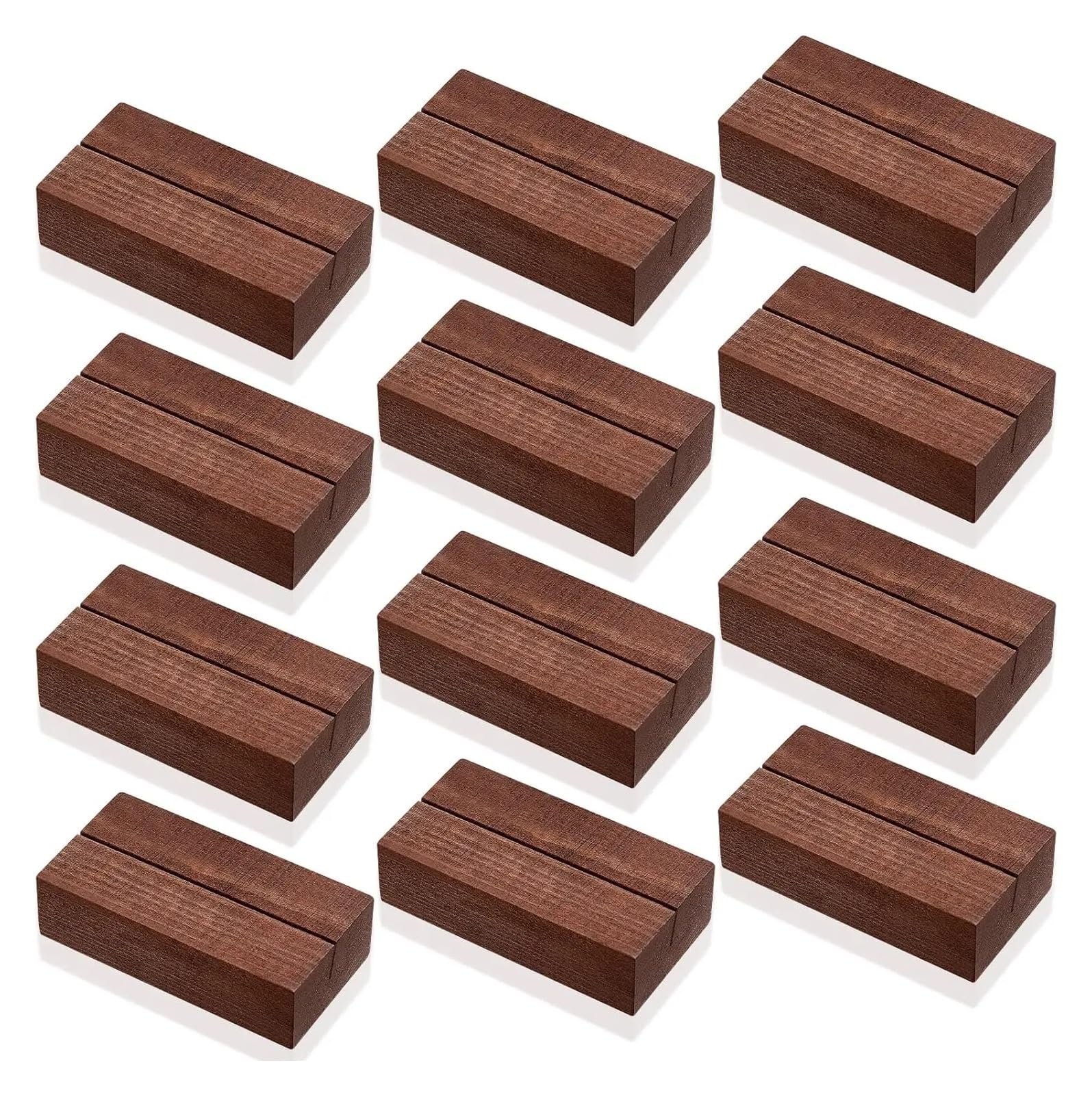 Lot de 12 porte-cartes en bois pour numéro de table, porte-nom, décoration de fête de mariage, événements, couleur noyer