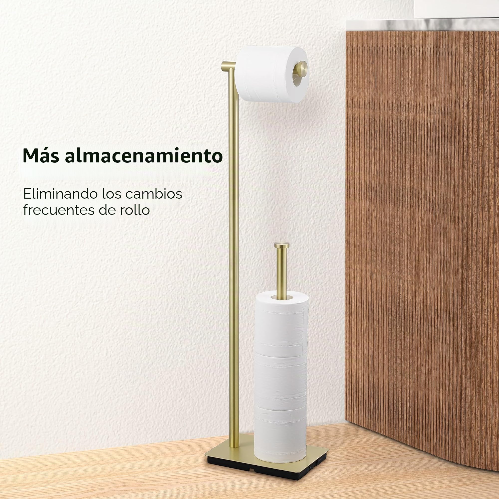 KES Portarollos Papel Higienico de Pie Portarrollos para Papel Higienico con Reserva Soporte Papel Baño Acero Inoxidable SUS304, Oro Cepillado, BPH286S1B-BZ