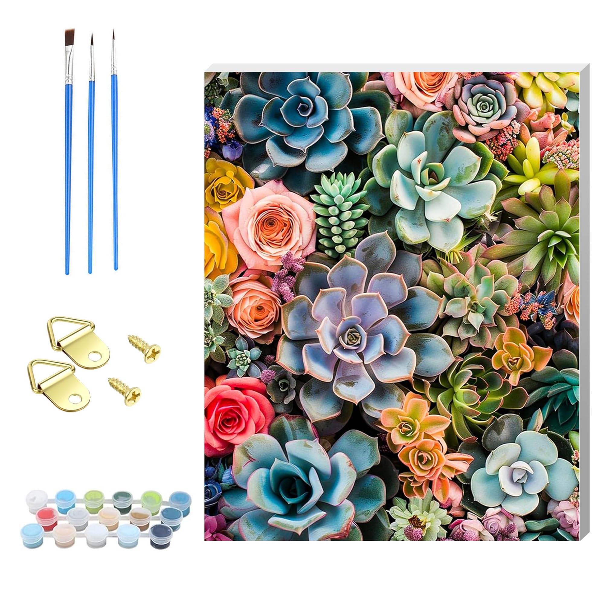 Nianxi Potted Plant Wooden Framed Succulent Paint By Numbers Kits For Adults,Diy Plant Painting Kit On Canvas, Color By Numbers Acrylic,Adult Paint By Number For Wall Decor And Gifts(Potted Plant)