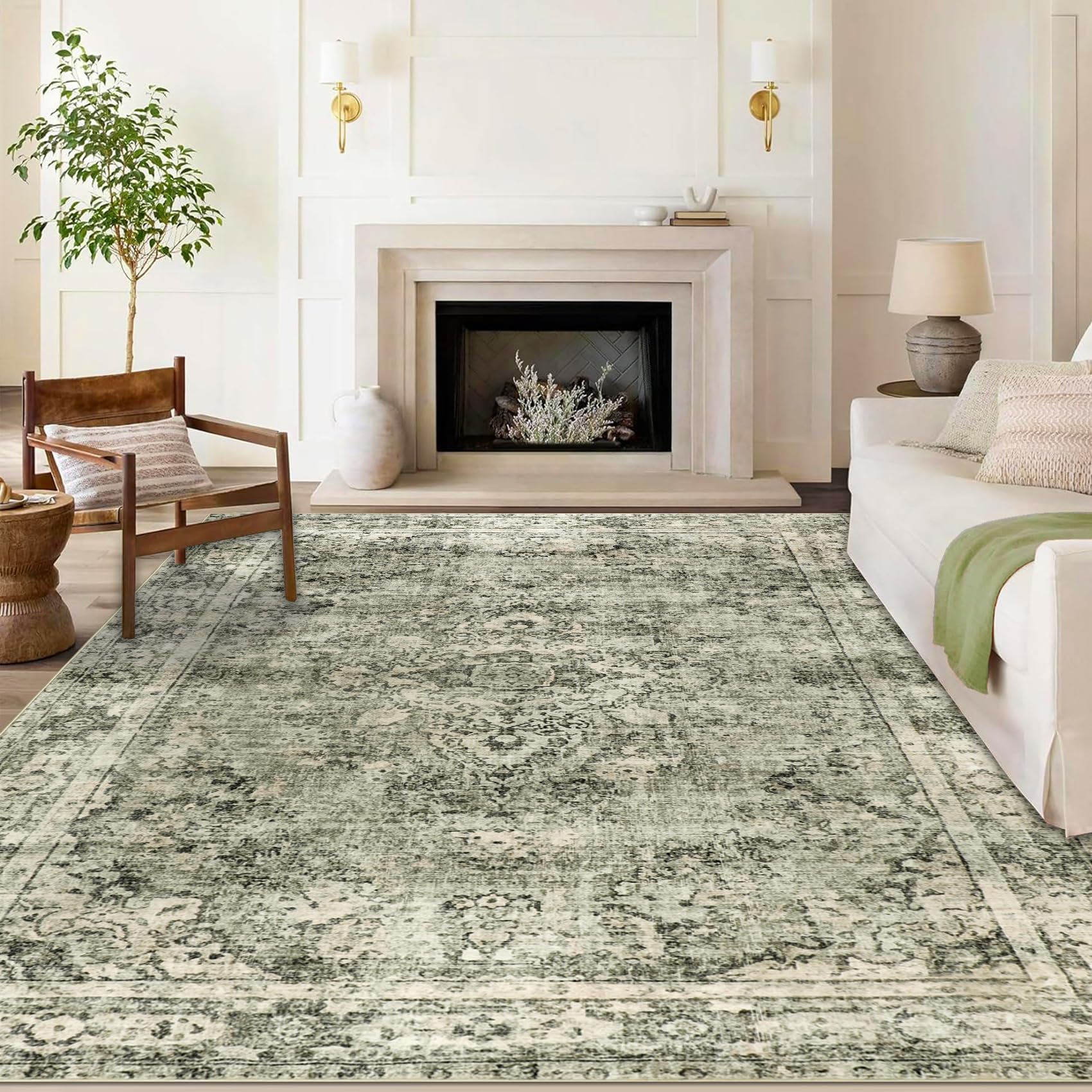 Cekene Living Room Rugs Large Green 160x230cm Ultra Thin Washable Rugs for Living Room Bedroom Non-Slip Shot Pile Floor Carpet Mat for Dining Room Kitchen Office โ image 1