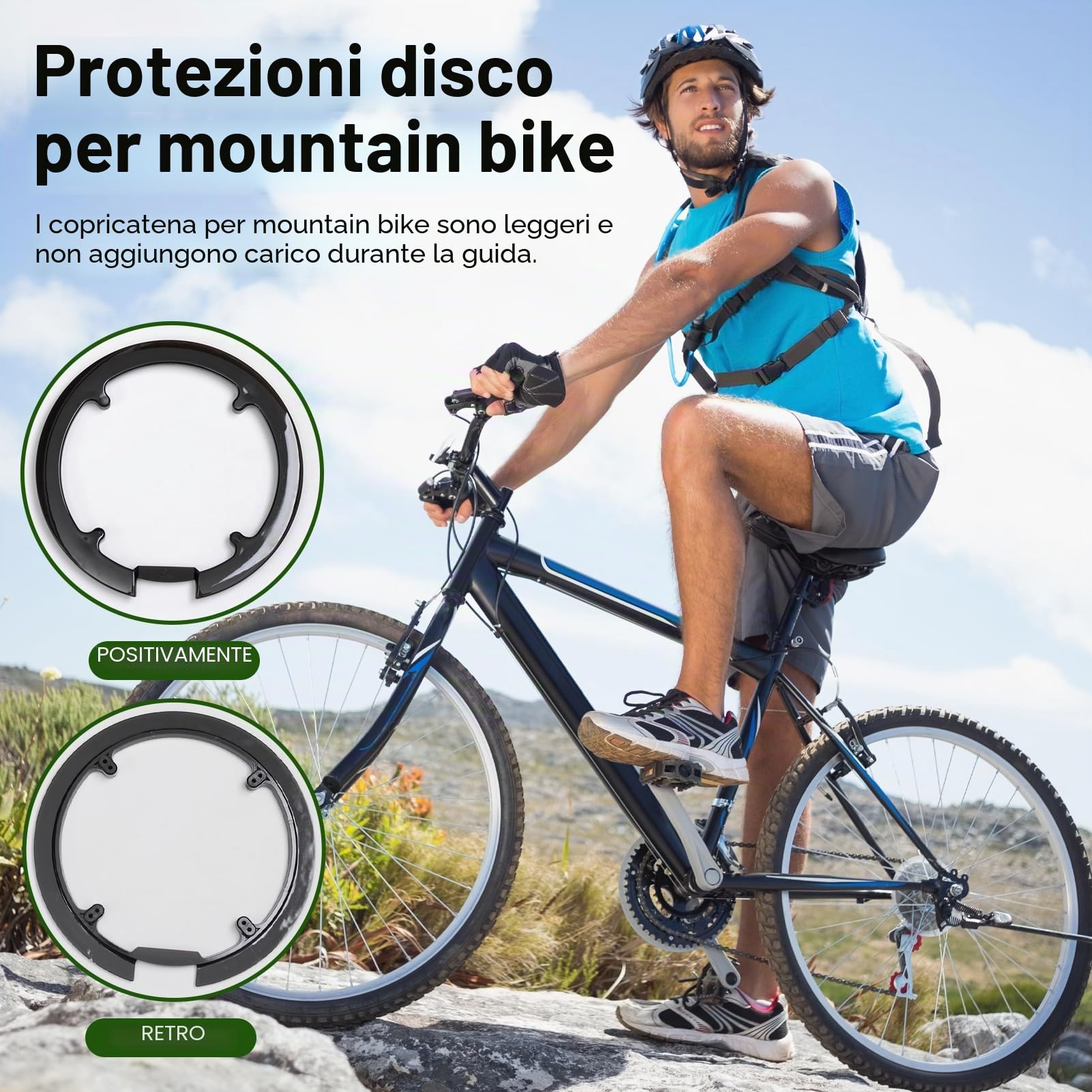 Copriruota Catena Bicicletta, Compatibile con Catene 42 e 44 Denti, Paracatena per Mountain Bike, Anello paracatena Universale a 4 Fori, Protezione Pignone con 4 Viti (Nero)
