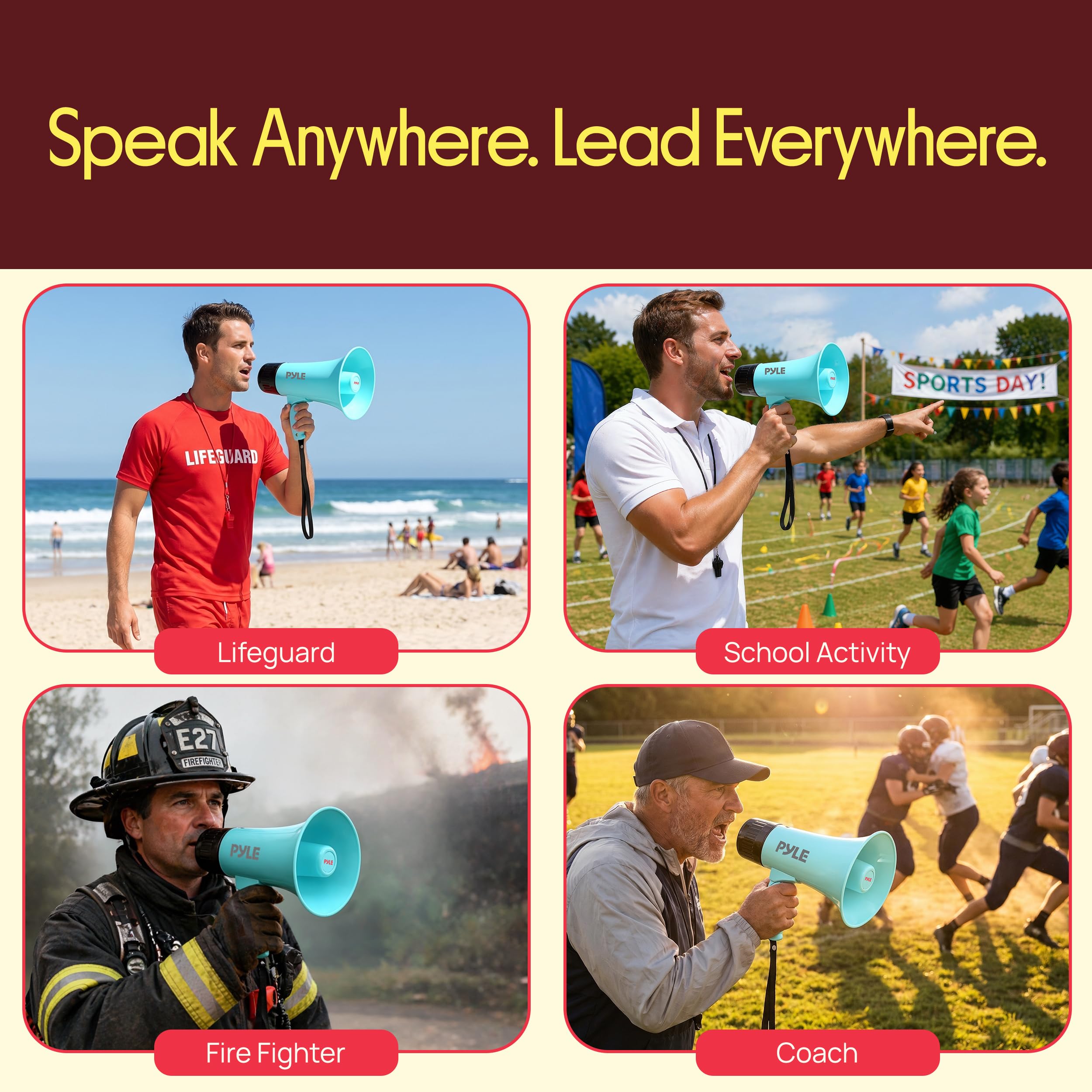 Pyle Megaphone Haut-Parleur 30 W | Mégaphone Bullhorn Rechargeable avec bandoulière, sirène, Bluetooth et changeur de Voix | Portée de 914 m | Enregistrement et Lecture | Design résistant aux