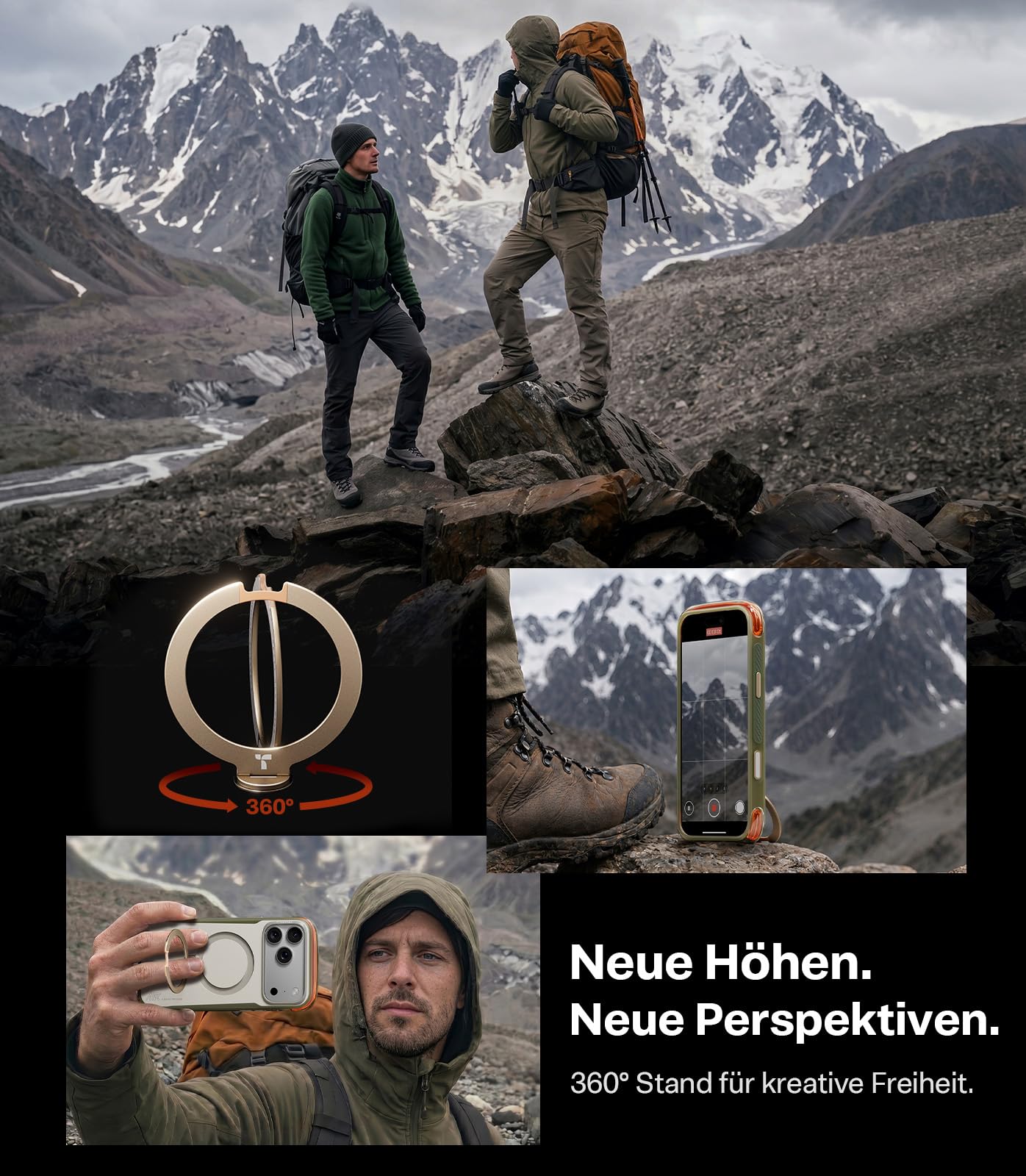 TORRAS Ostand Q3 Air Pro für iPhone 17 Pro Max Hülle, Air² Pro Schutzsystem mit doppelter Airbag-Struktur, 360° Aluminium-Ständer mit MagSafe, Mattes Anti-Fingerprint Design, Alpine Frost