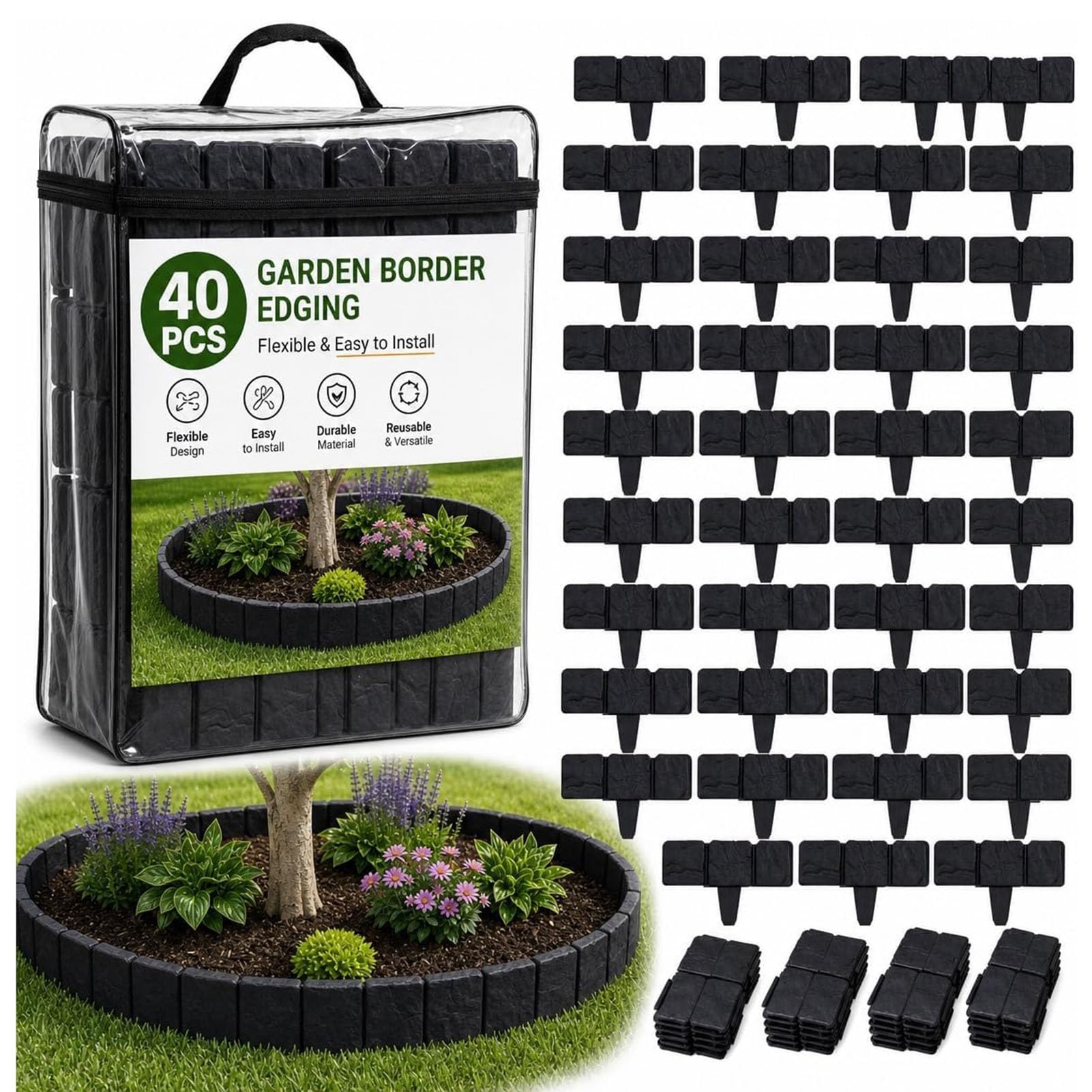 Bordure de jardin imitation pierre à monter soi-même : panneaux emboîtables noirs