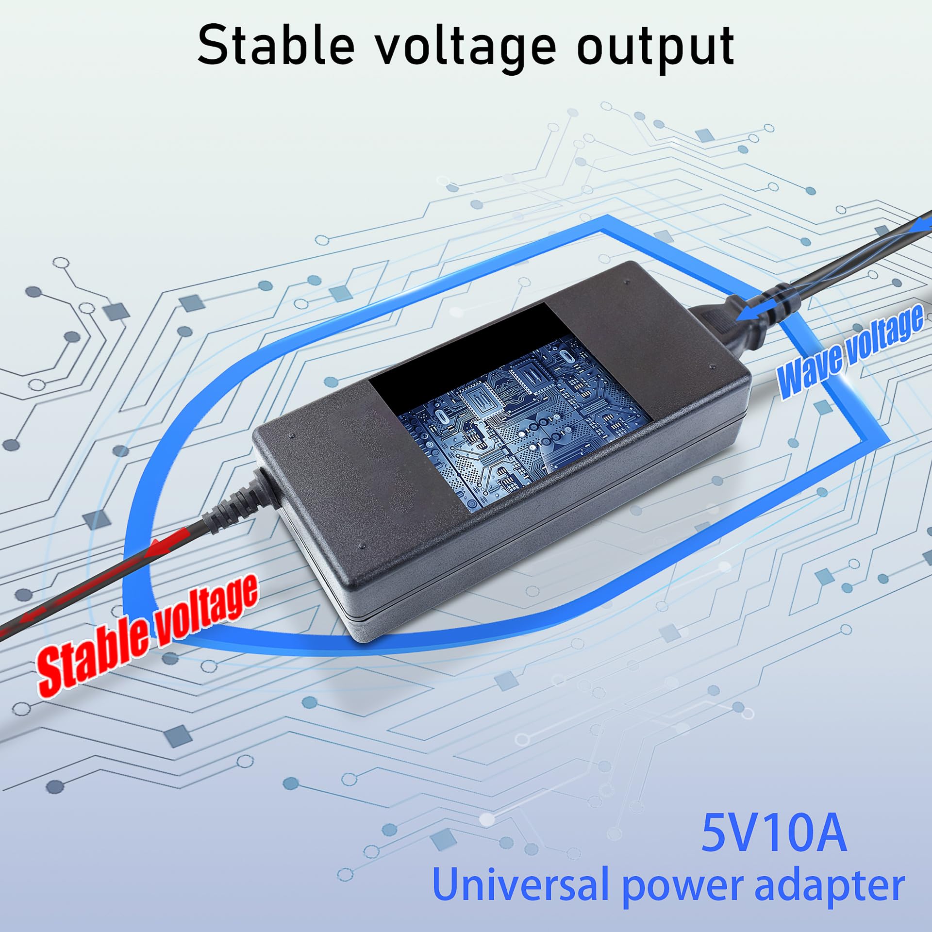 5V 10A Alimentatore, 50W Adattatore DC 5V ad Alta Corrente, Alimentatore Universale per Strisce LED, Monitor LCD, Stampante 3D e Altri Dispositivi, Hub di Ricarica Multi-Dispositivo