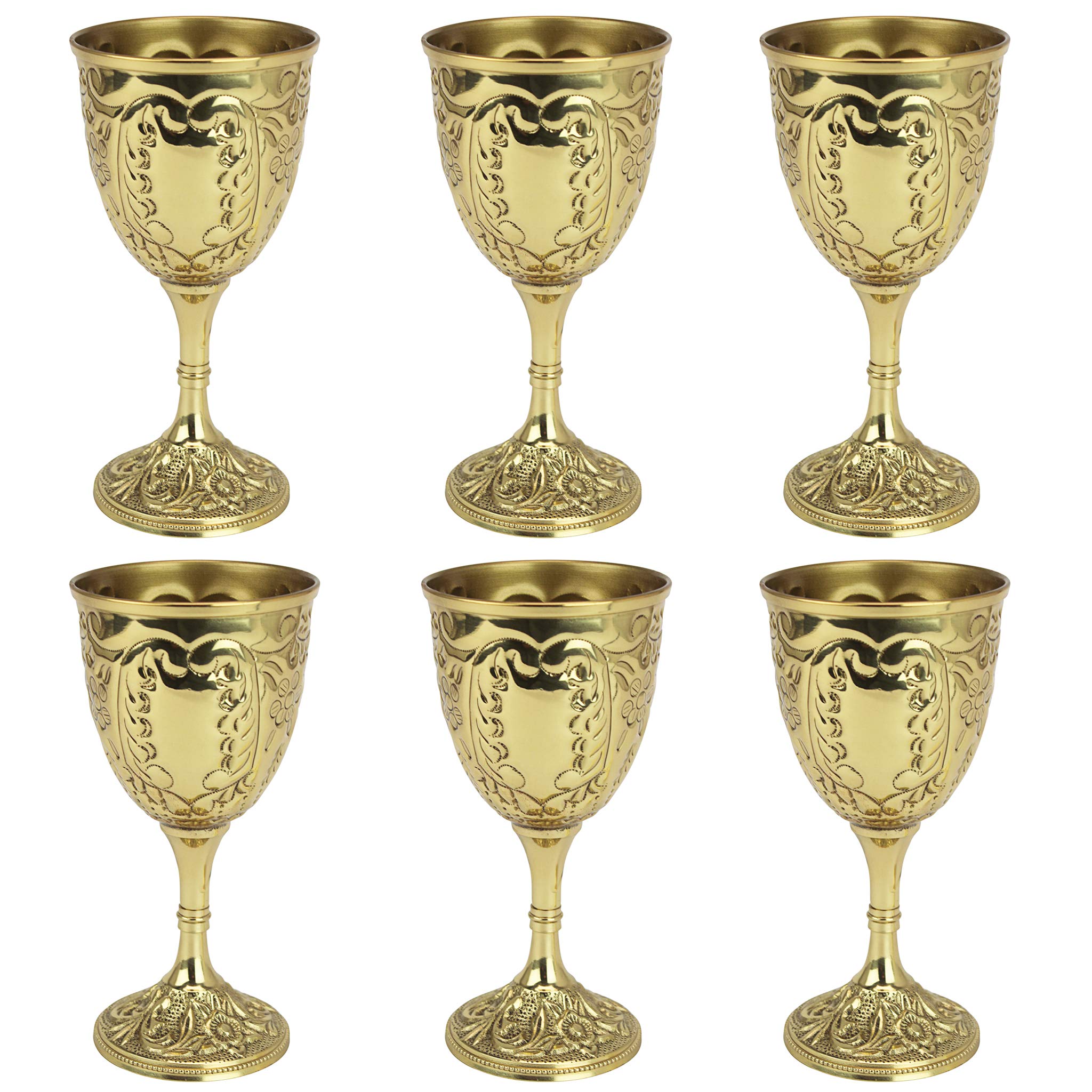 Design ToscanoThe King's Royal Chalice Cup, 16.5 cm, Set of Six, Embossed Brass