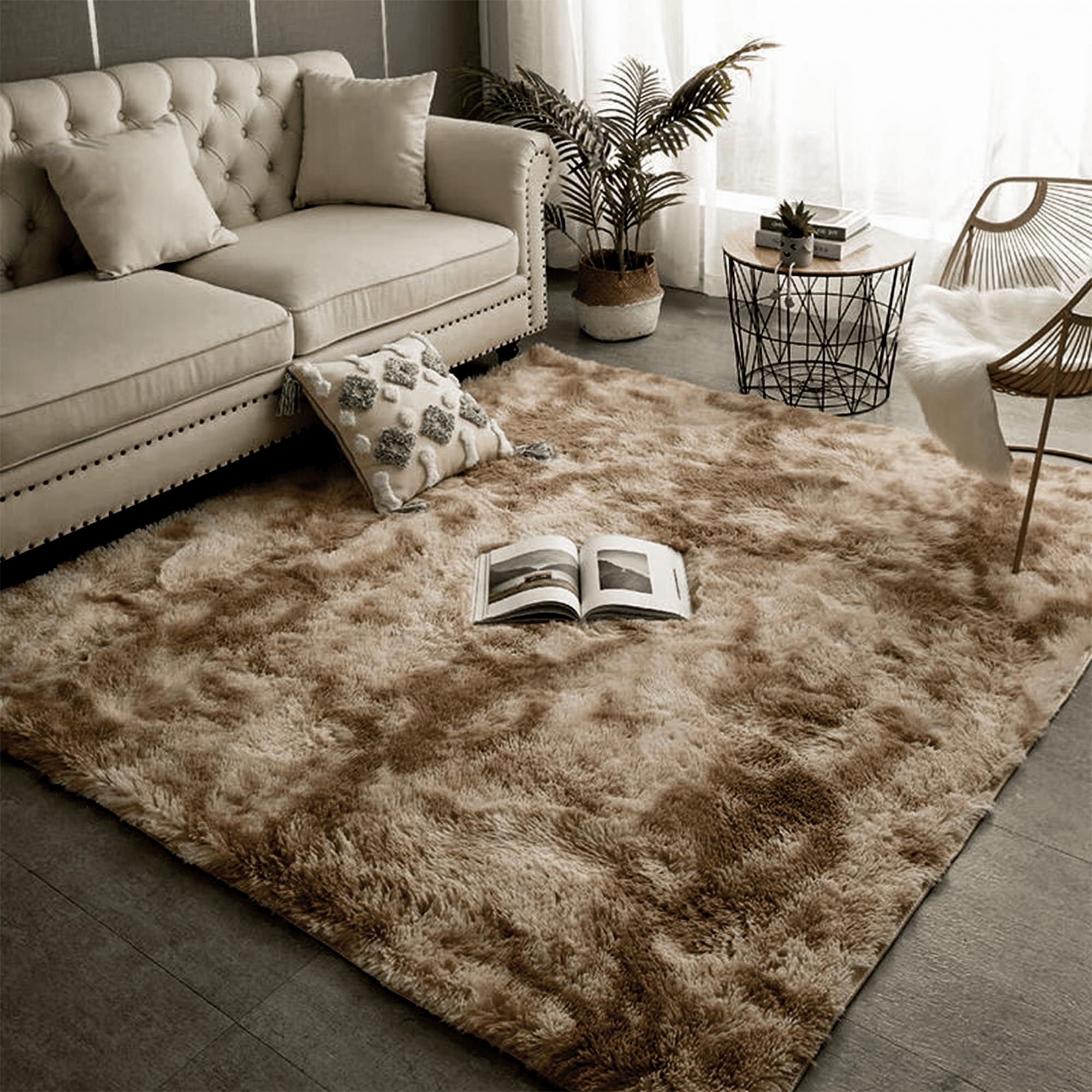 Tapis moelleux de qualité supérieure 170x210 cm marron au design moderne