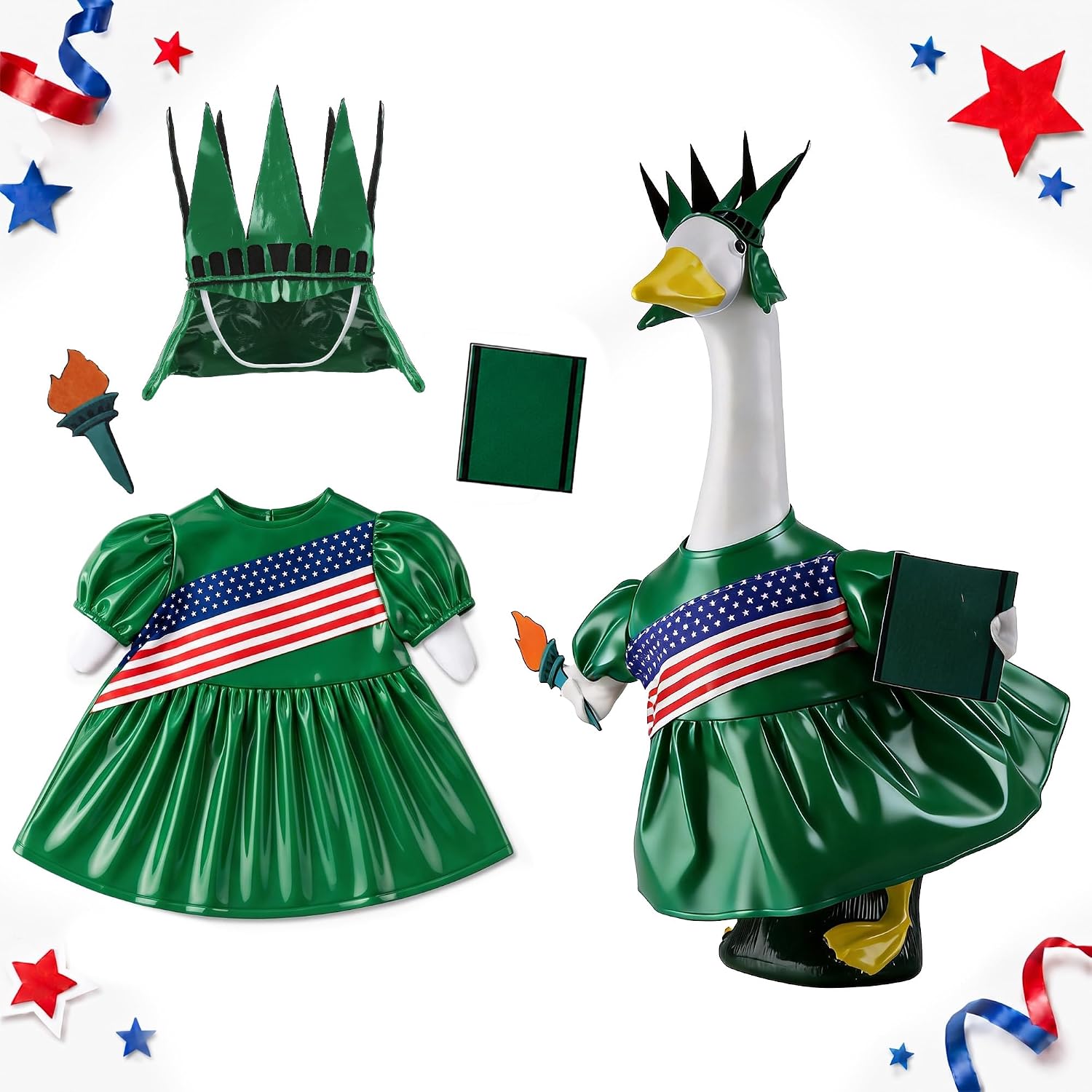 8 Sets Porch Goose Outfits Clothes All Seasons Bundle for Halloween Christmas Valentines Day Easter 4th of July Thanksgiving St. Patrick's Day Statue of Liberty for 23 inch Porch Goose Lawn Yard Decor thumbnail