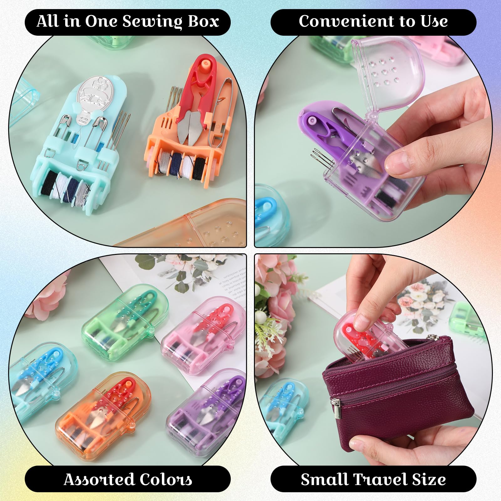 Solsew Mini kit de costura de viaje de 10 piezas, a granel, portátil, pequeño, kit de costura de emergencia, mini caja de costura para principiantes, viajeros, hoteles, caridad, sin hogar, regalo de