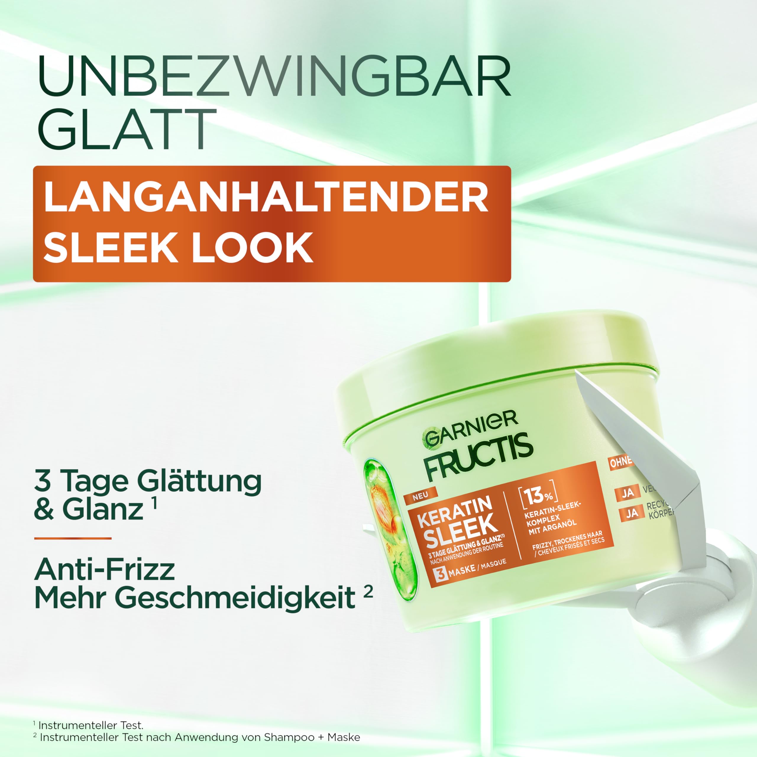 Garnier Fructis Keratin Sleek Kit de soin avec shampooing, après-shampoing, masque et sérum à l'huile d'argan et complexe kératine-leek pour cheveux secs et sujets aux frisottis