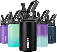 Vista 83 de BJPKPK Botella de agua aislada con tapa con pajilla, botellas de agua de metal de acero inoxidable de 15 onzas, botellas de agua reutilizables a