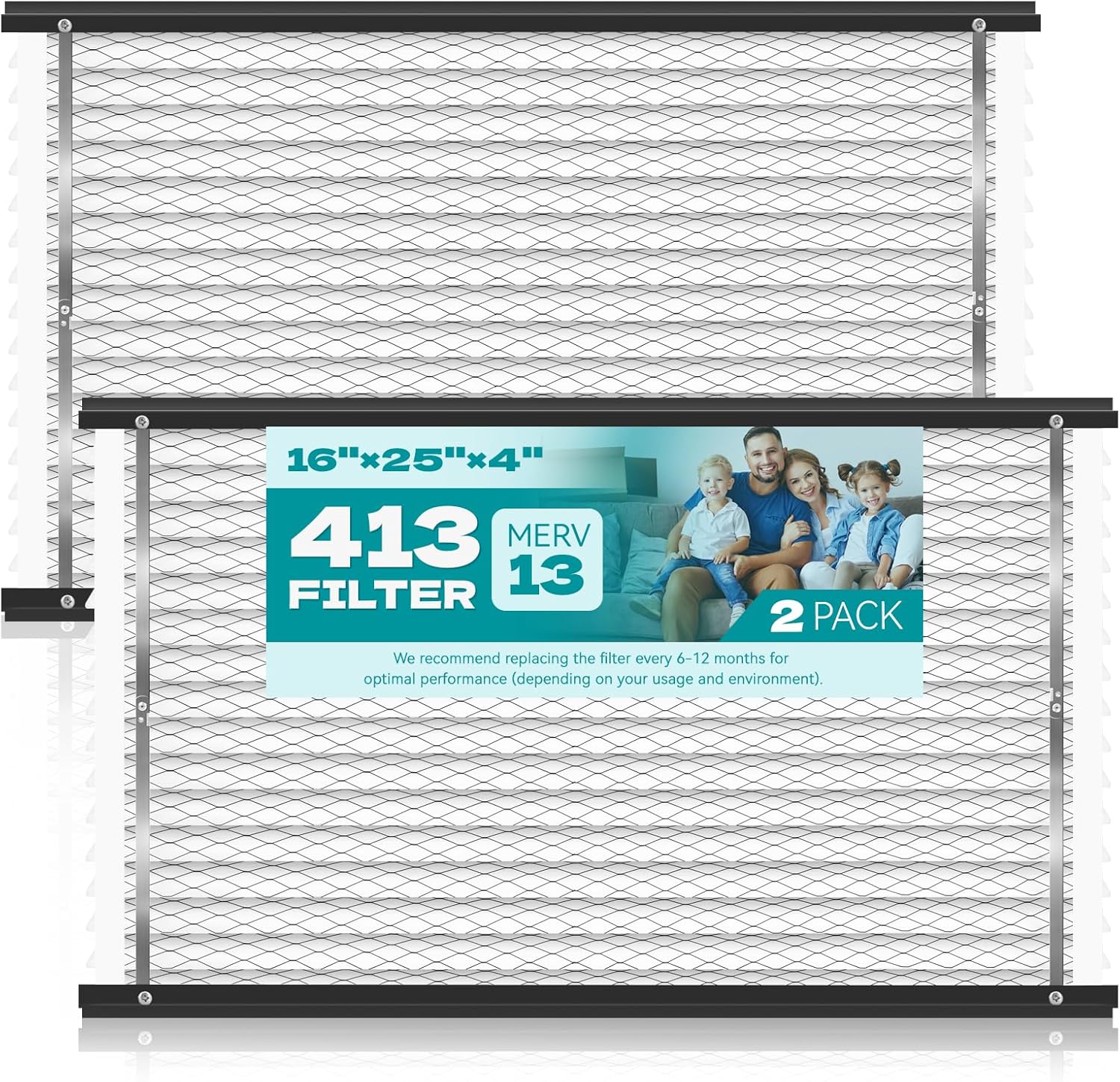 2-Pack 413 Replacement Filter Compatible with AprilAire Whole House Air Purifiers, Models 1410, 1610, 2410, 2416, 3410, 4400, MERV 13 Air Purifiers, Size:16x25x4