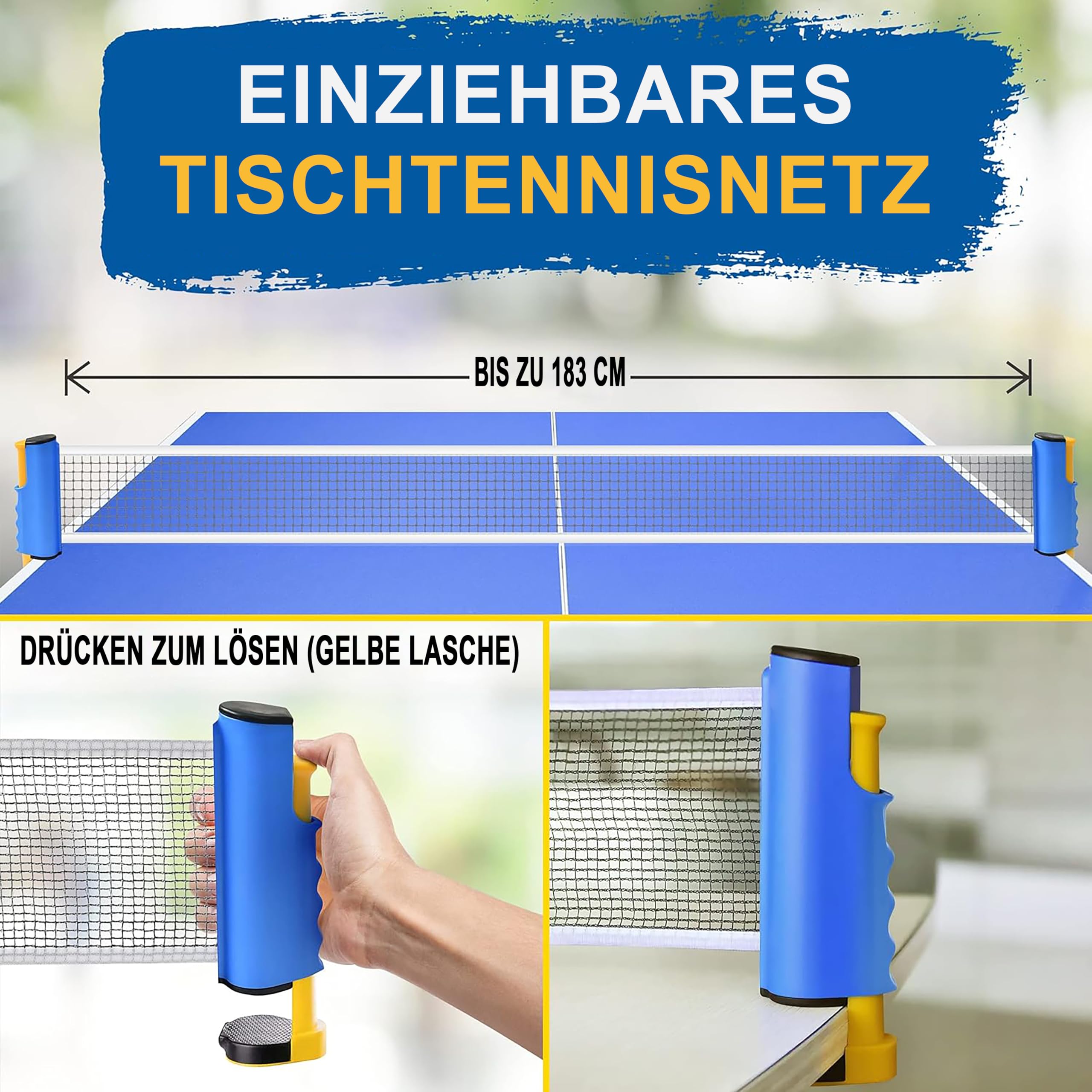 SereneLife Tischtennis Set mit 2 Schlägern 3 Bällen und Tragetasche – Einziehbares Netz Verstellbar für Indoor Outdoor Familie Anfänger mit Kontrolle und Komfort