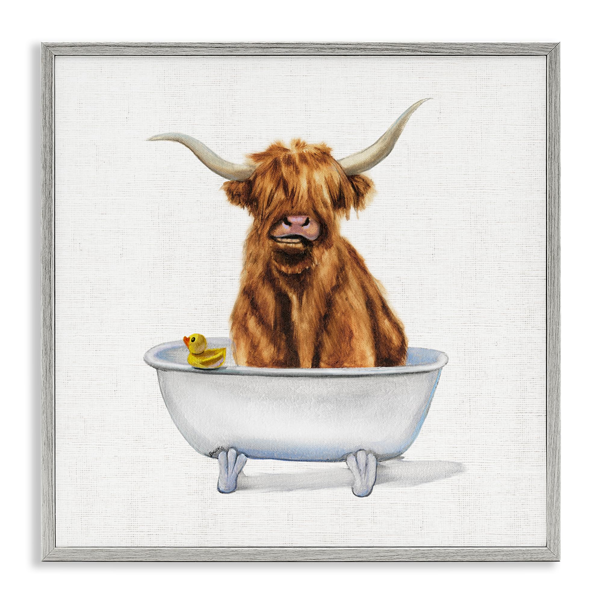 Stupell Industries 'Shaggy Country Cattle in Tub', Framed Giclee Art, Gray, 17 x 17 Inches, Easy to Hang and Sturdy, Made in USA, by Donna Brooks