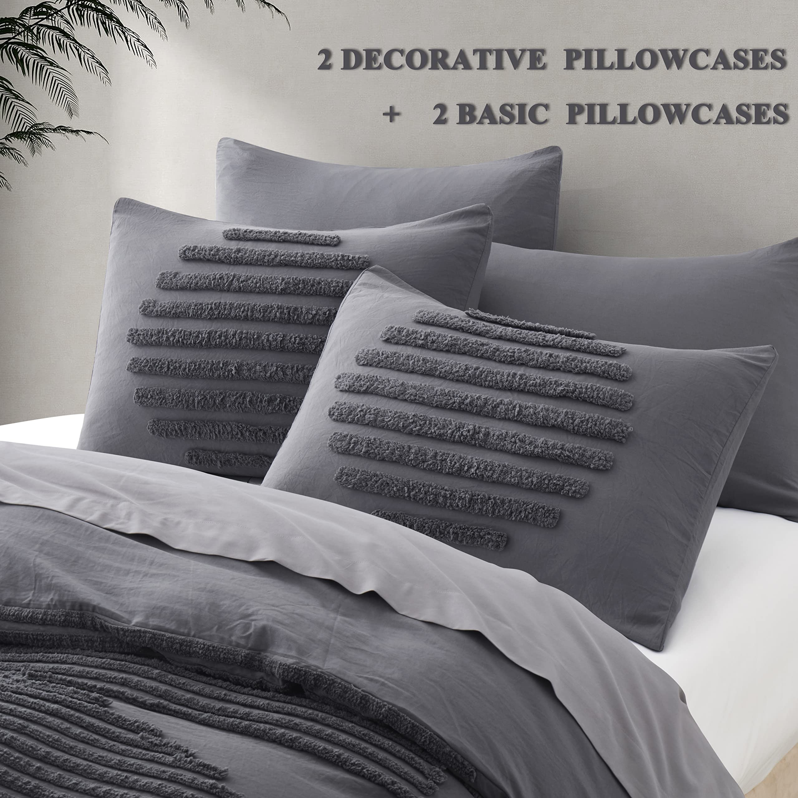 BEDAZZLED 5 Pieces King Duvet Cover Set, Boho Bedding Sets for Modern Home, Tufted and Super Soft Comforter Covers, Dark Grey