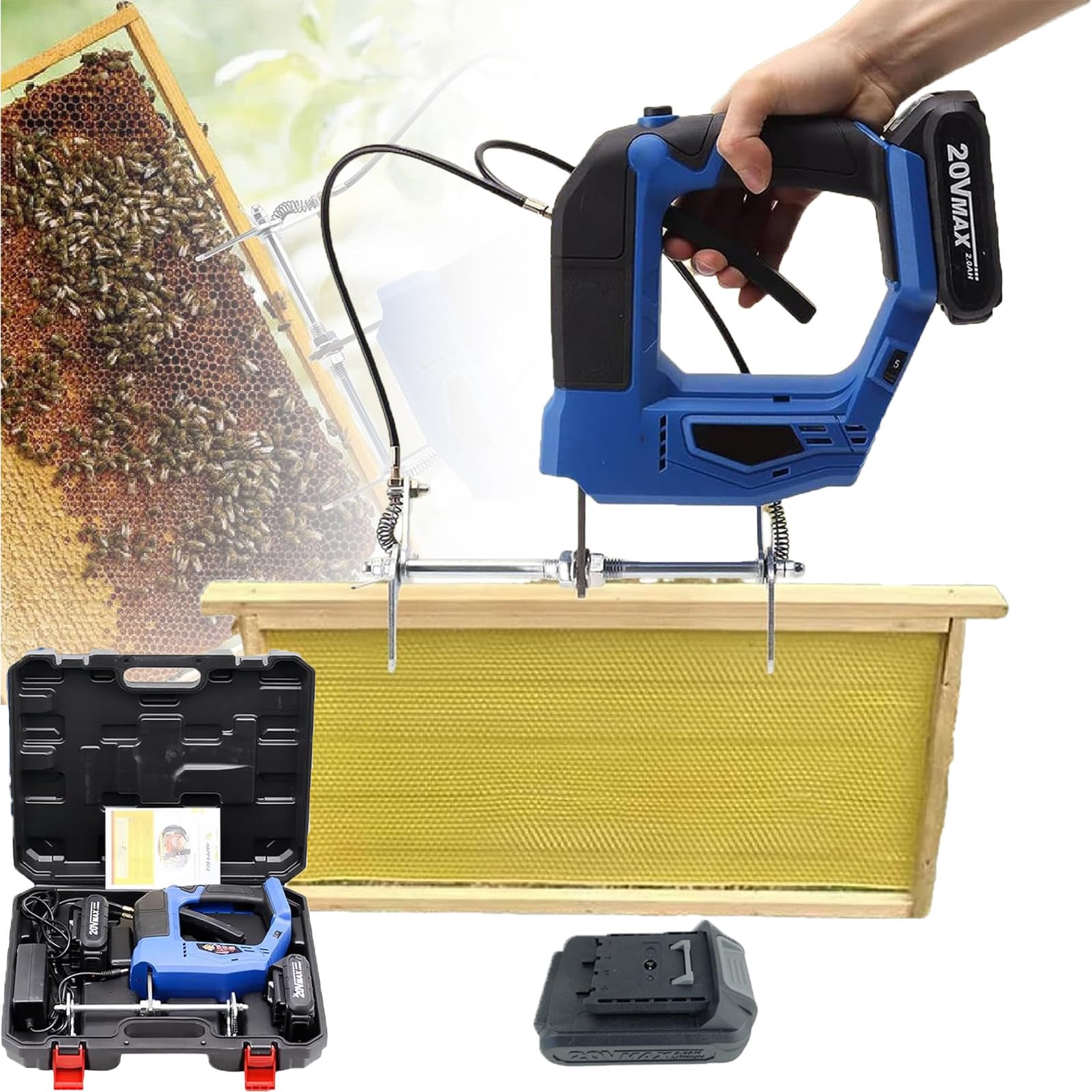 Atwynd Electric Handheld Beehive Shaker, Portable Cordless Bee Shaking Remover Blue-1battery