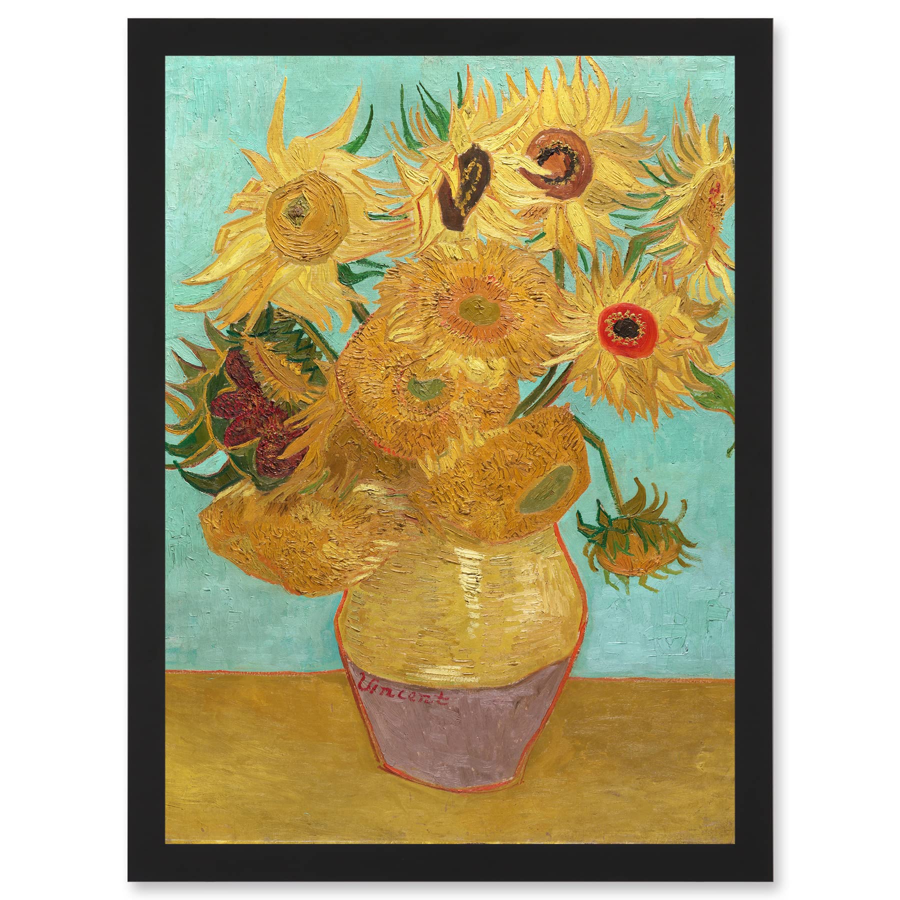 Artery8 Vincent Willem Van Gogh Dutch Sunflowers Painting Artwork Framed Wall Art Print A4