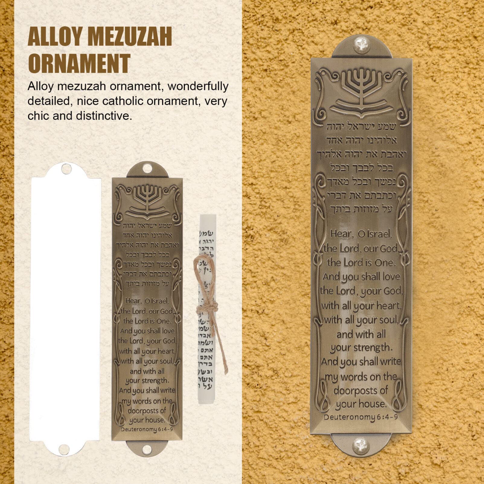 DECHOUS Mezuzah with Scroll Included: 1 Set Metal Mezuzah Plaque for Front Door with Scroll - Blessing Religious Decoration, 132mm - Image 4