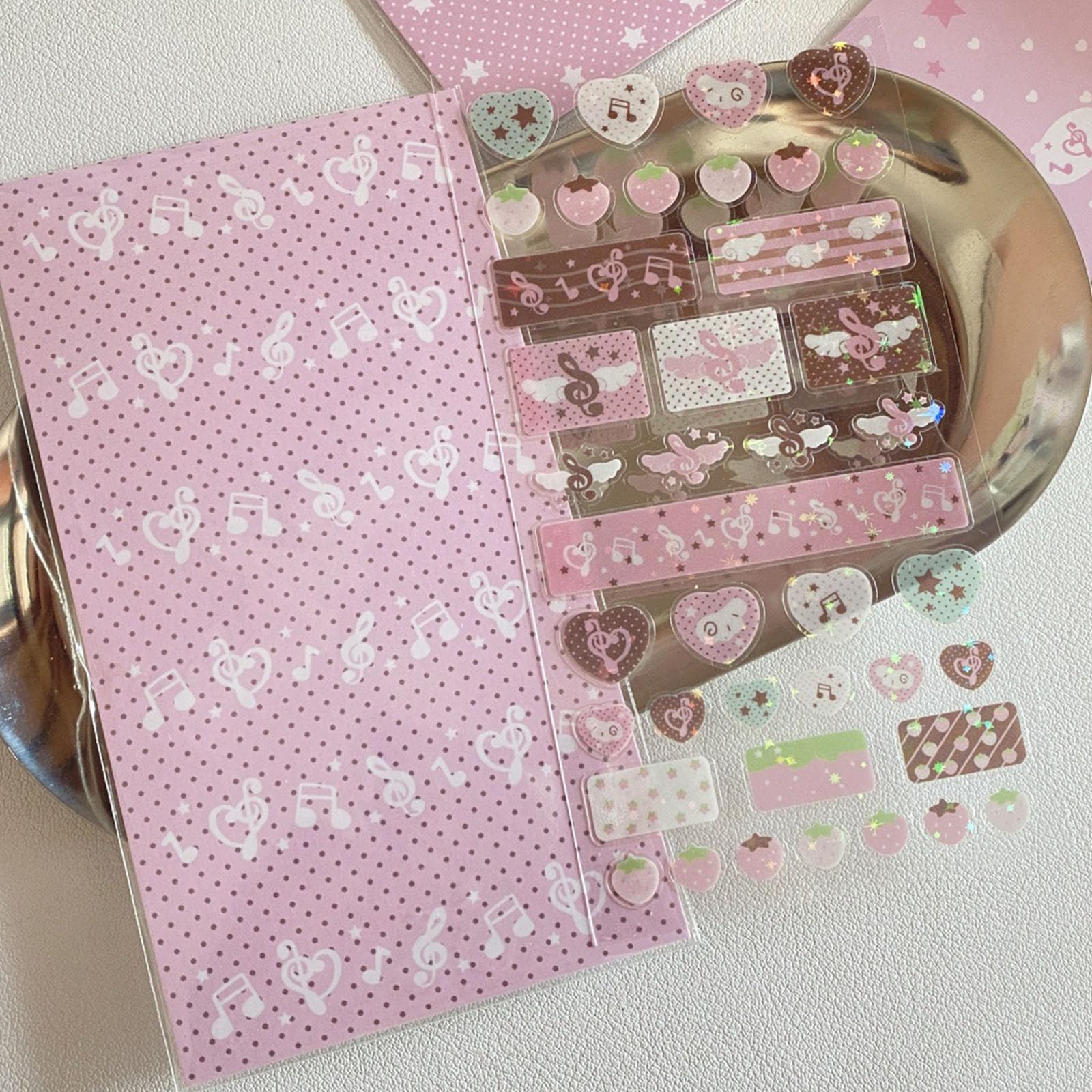 RBRMHM Glittering Music Note Strawberry Star Adhesive Decorative for Scrapbooking Journal Phone Case