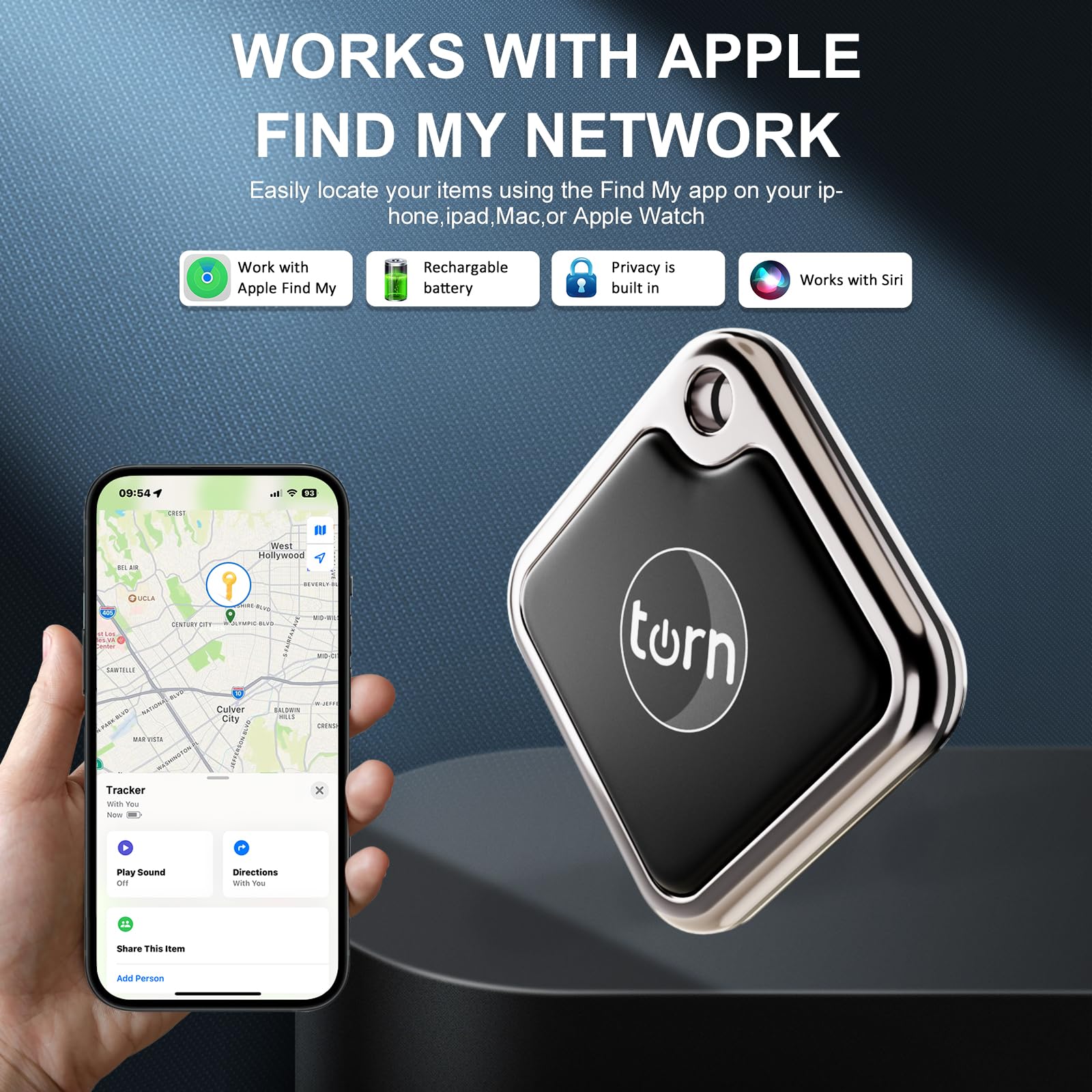 Air Tracker tag Item Finders Work for Apple Find My (iOS Only) APP GPS Tracker Tag for Dogs,Cats,Luggage, Keys, Backpack, Satchel Etc (Black 1pack)