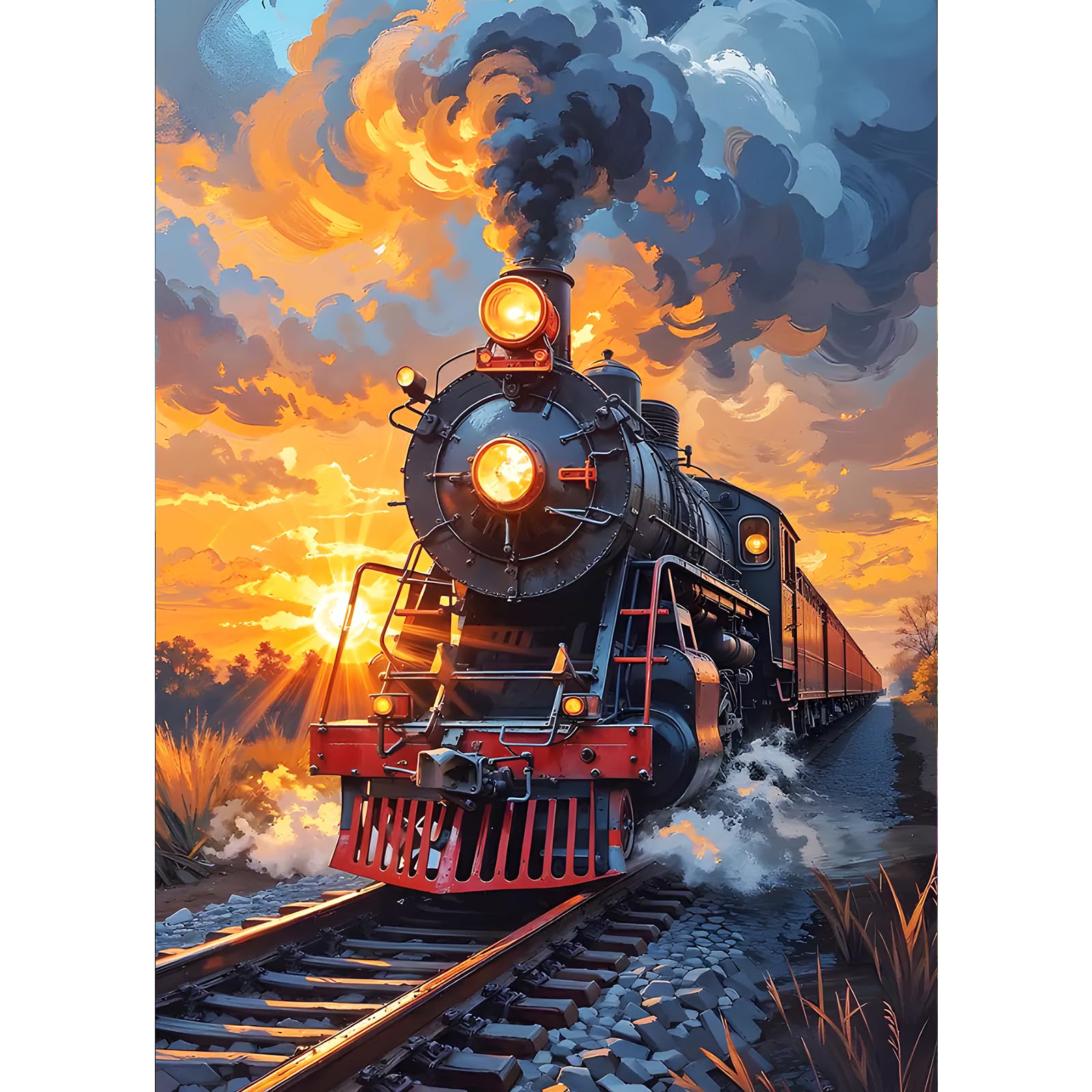 5D DIY Diamond Painting Kit,Paysage de train Broderie Diamant Kit Complet pour Adultes Enfants Cristal Strass Point de Croix Art pour La Maison Décor Murale Cadeau (60x80cm/24x32in