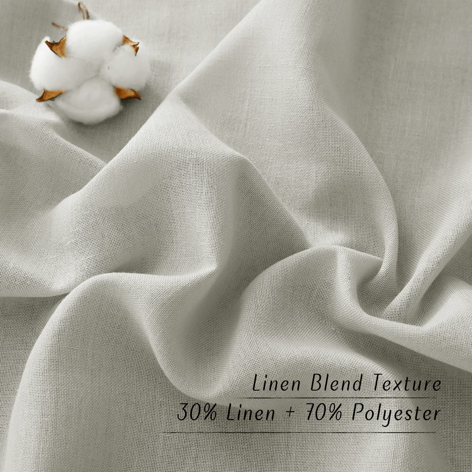 NICETOWN Thick Semi Sheer Linen Gray Curtains for Boys Room, Grommet Privacy Added with Light Through Semitransparent Linen Weave Drapes for Farmhouse and Bedroom, W55 x L96, 2 Pieces