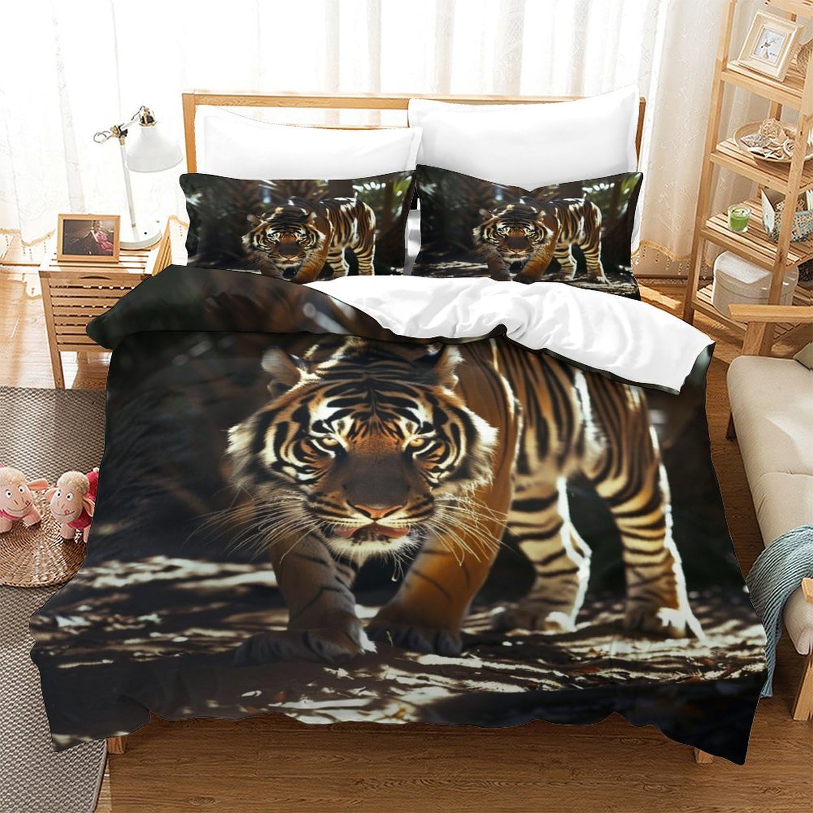 Housses de couettes tigre 3D en microfibre respirante 140x200