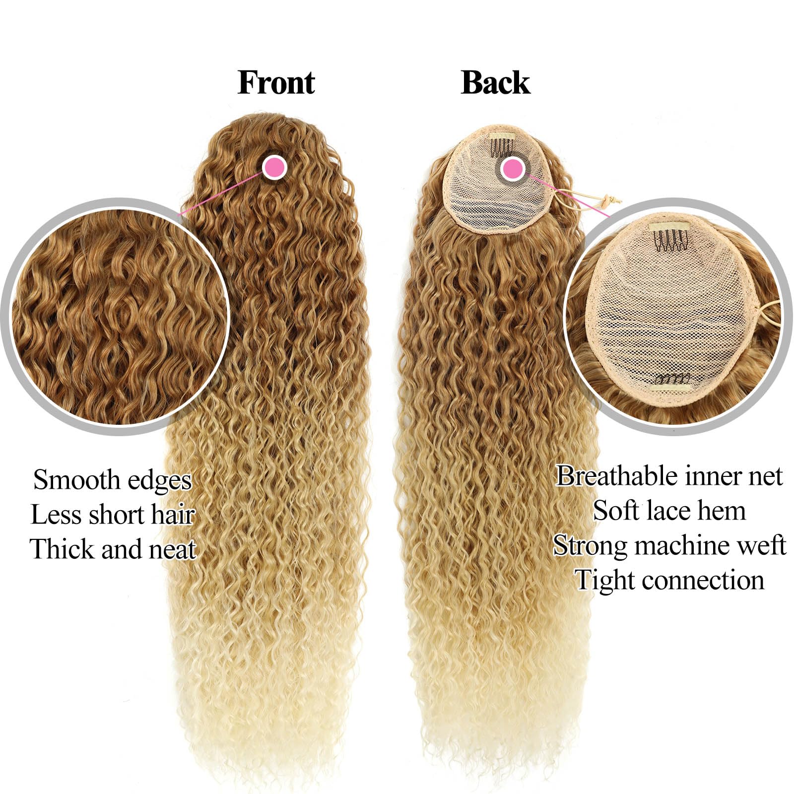 BEAUTY ON LINE Blonde Ponytail Extension Curly 30 inch Long Blonde Drawstring Ponytail Synthetic Clip in Ponytail Hair Extensions OT27/613 Curly Water Wave Clip in Hair Pieces for Women - Image 2