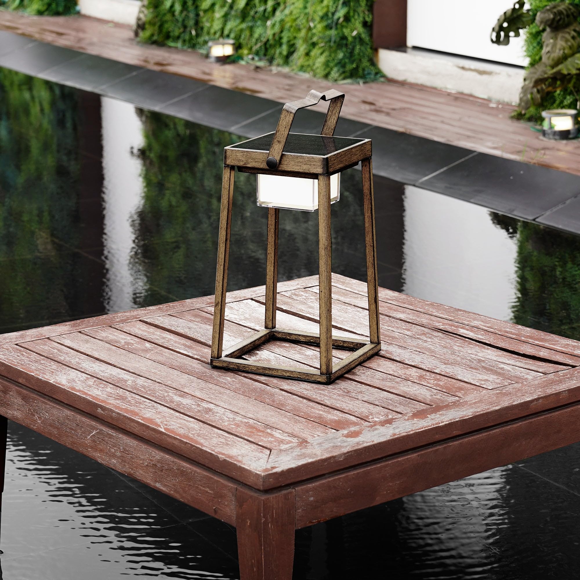 Verona H30cm aluminiowa lampa solarna z efektem drewna LED ciepła biel