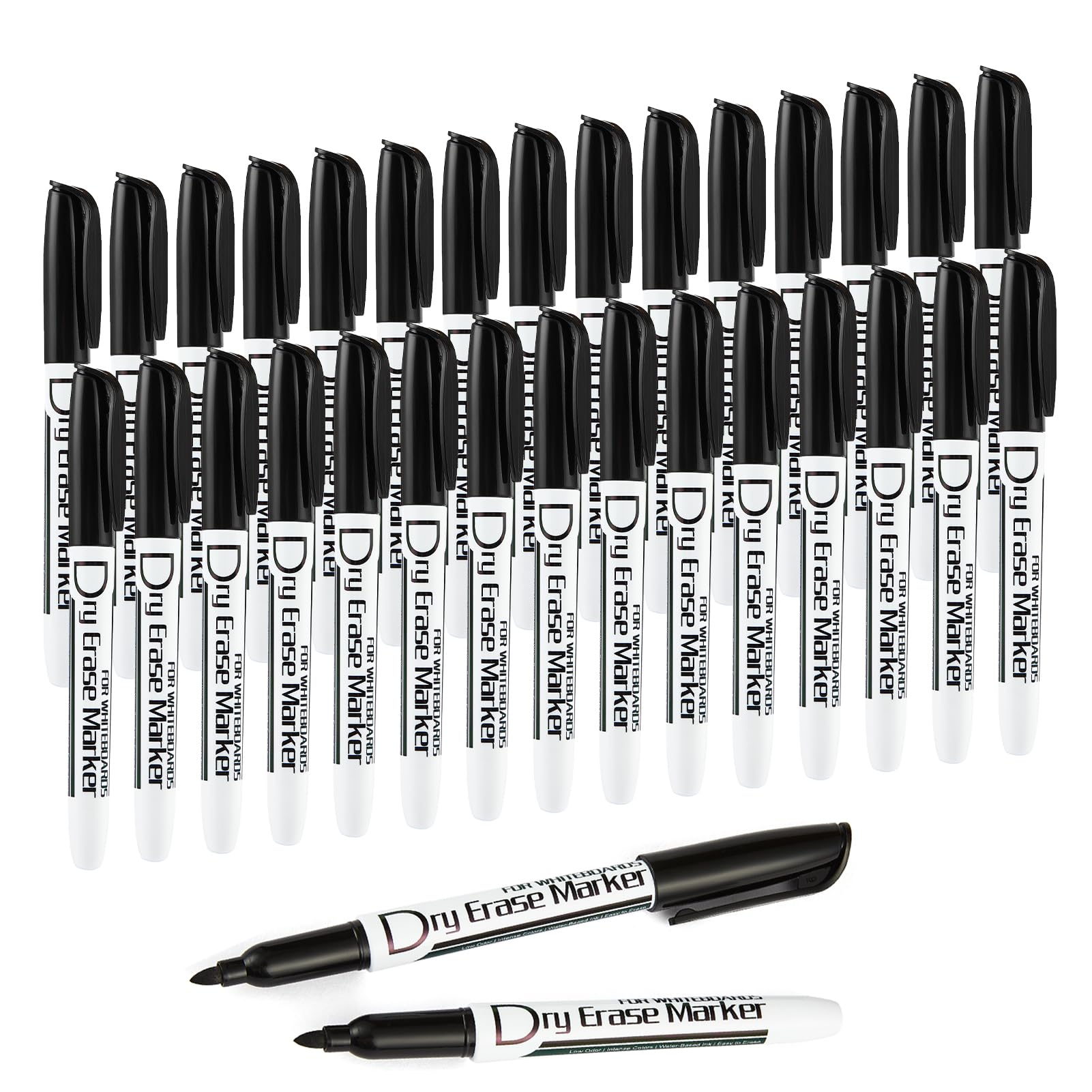 Volcanics Black Dry Erase Markers Low Odor Fine Whiteboard Markers Thin Box of 30