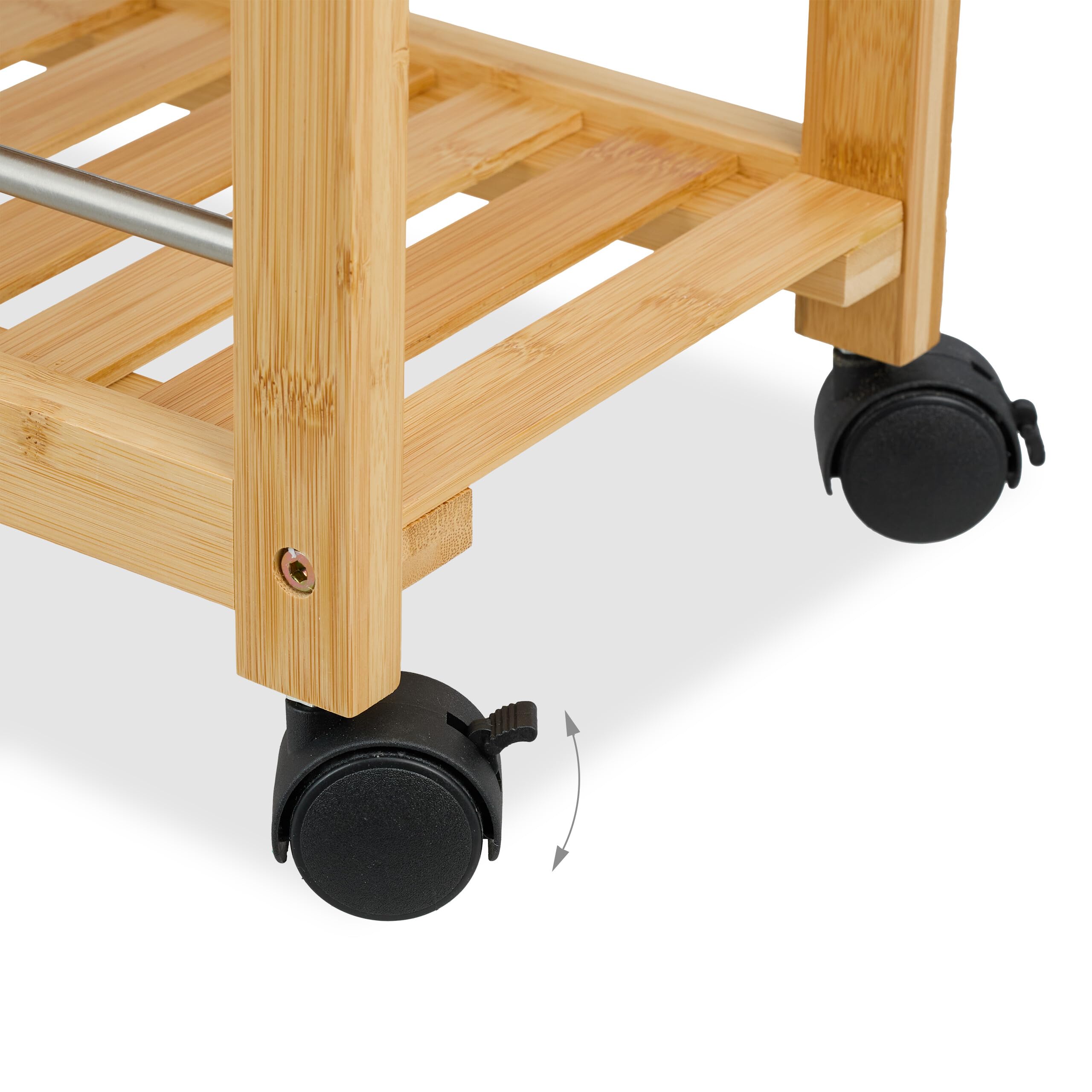 Relaxdays Carrello da Cucina con Ruote, 3 Ripiani e Cassetto, Carrellino Portaoggetti, HLP: 86,5 x 25 x 50,5 cm, bambù