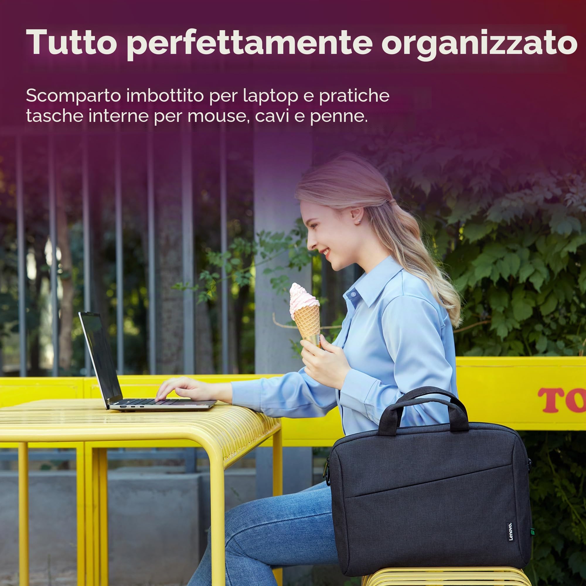 Lenovo Borsa a tracolla per laptop T210, adatta per laptop o tablet fino a 17", design elegante, tessuto resistente e idrorepellente