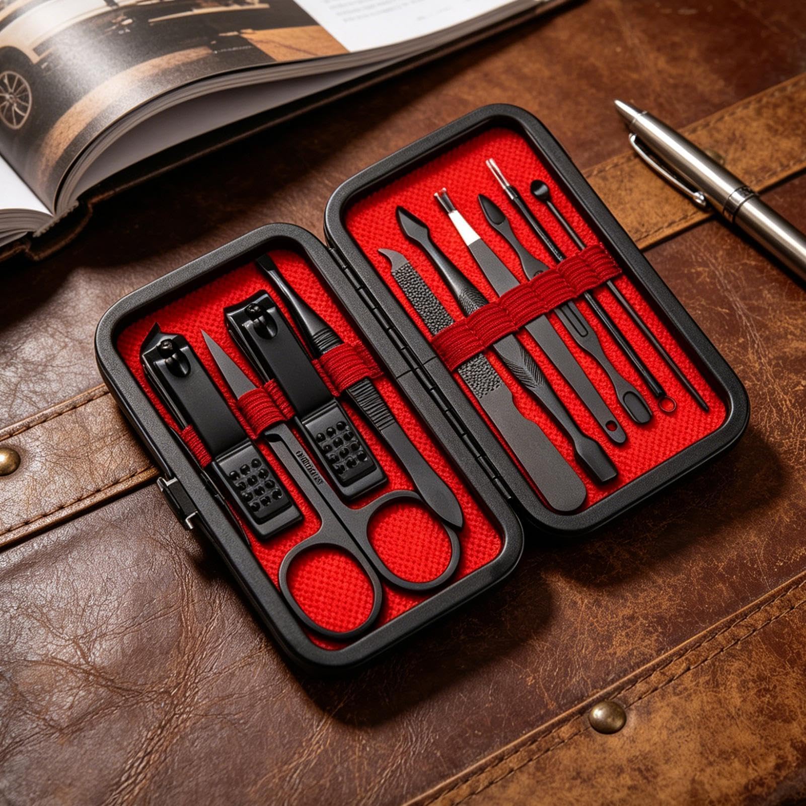 Kit manicure da uomo 10 Pezzi In Acciaio Inossidabile Con Da Viaggio | Set Completo Per Manicure per uomo e donna, salone, viaggio, viaggio d'affari, dormitorio, casa