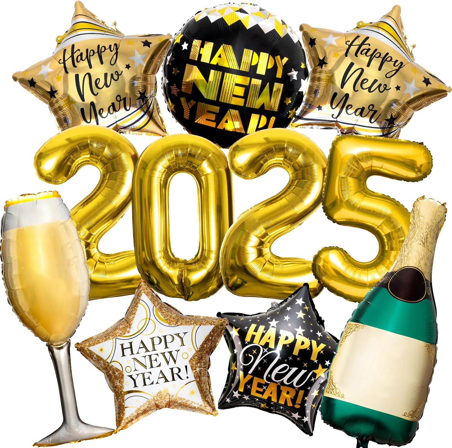 New Years Eve Party Supplies 2024, 10 Pcs Foil Balloon New Years Decorations Set