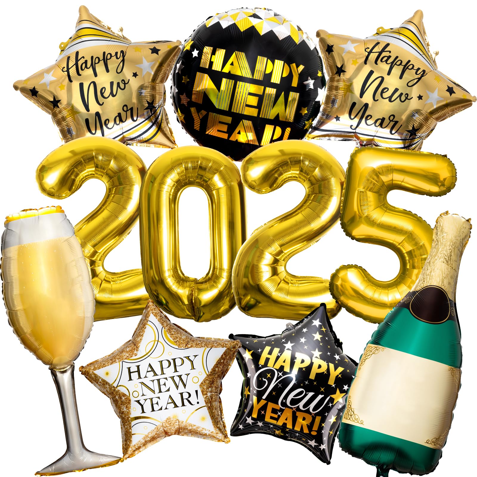 New Years Eve Party Supplies 2024, 10 Pcs Foil Balloon New Years Decorations Set