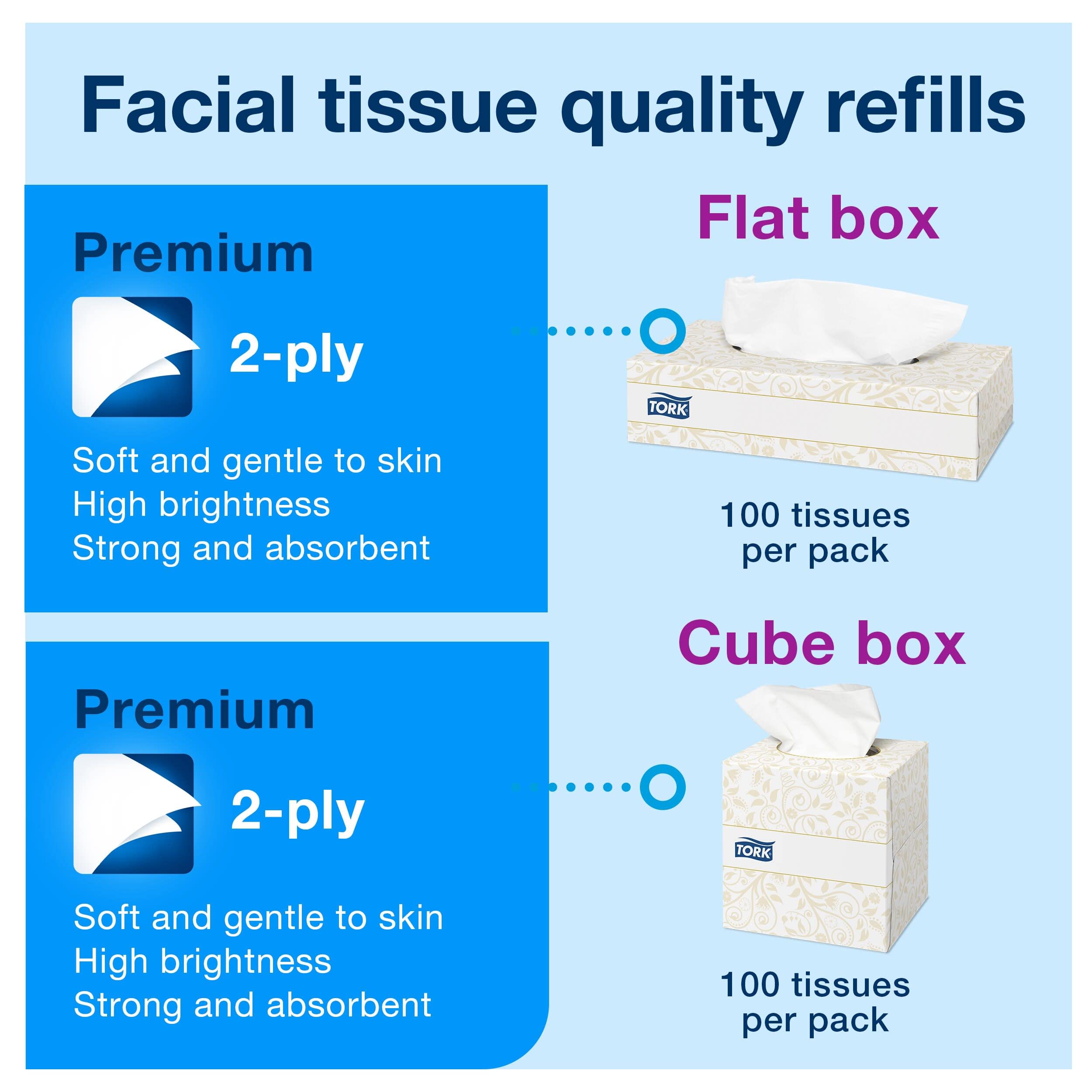 Tork 140278 Pañuelos faciales extra suaves Premium de 2 capas, 30 cajas x 100 pañuelos