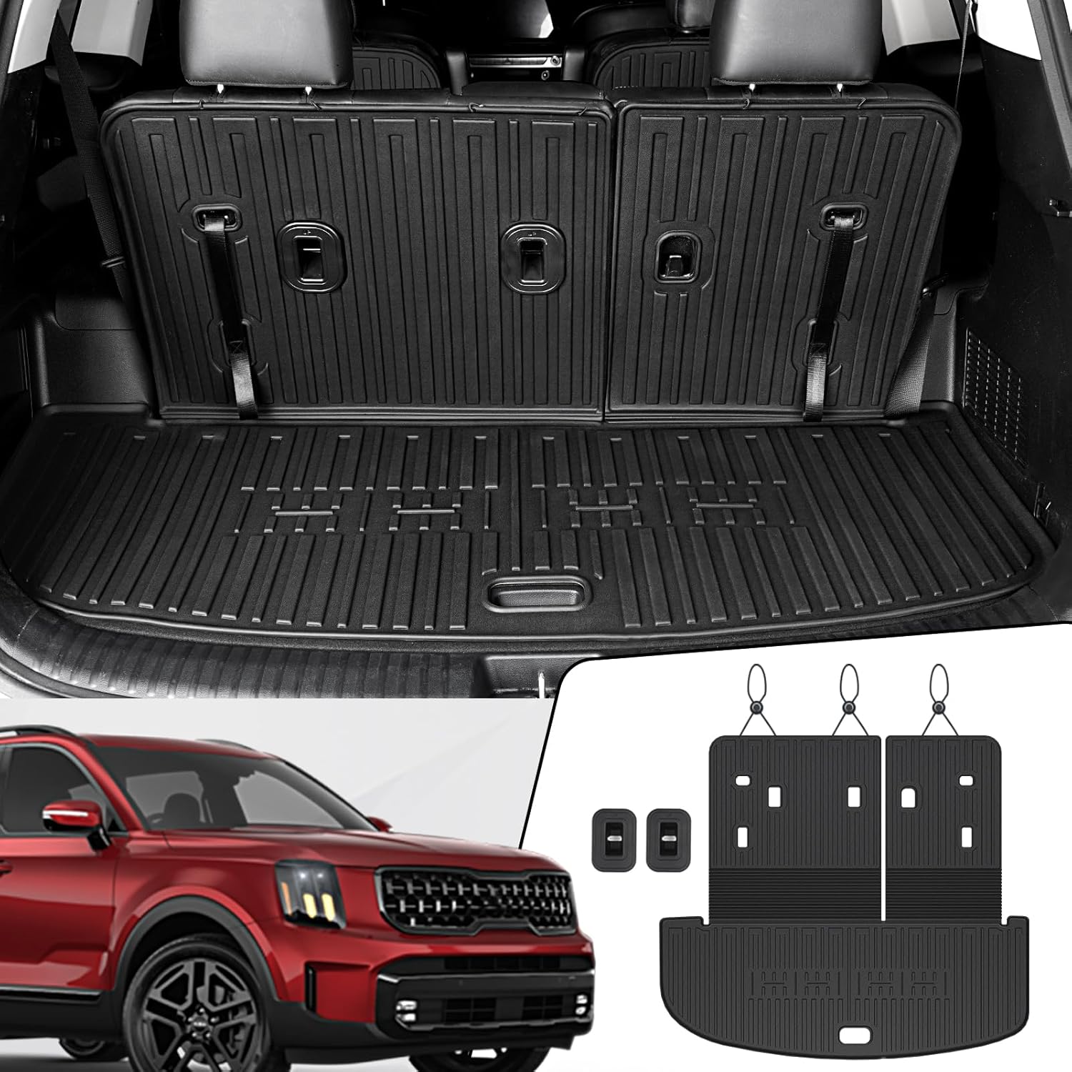 Cargo Mat with Backrest Mats for 2020-2025 Kia Telluride 7/8-Passenger Accessories, All-Weather TPE Interior Protectors Cargo Liner Seat Back Cover(Cargo Mat with Backrest Mats)