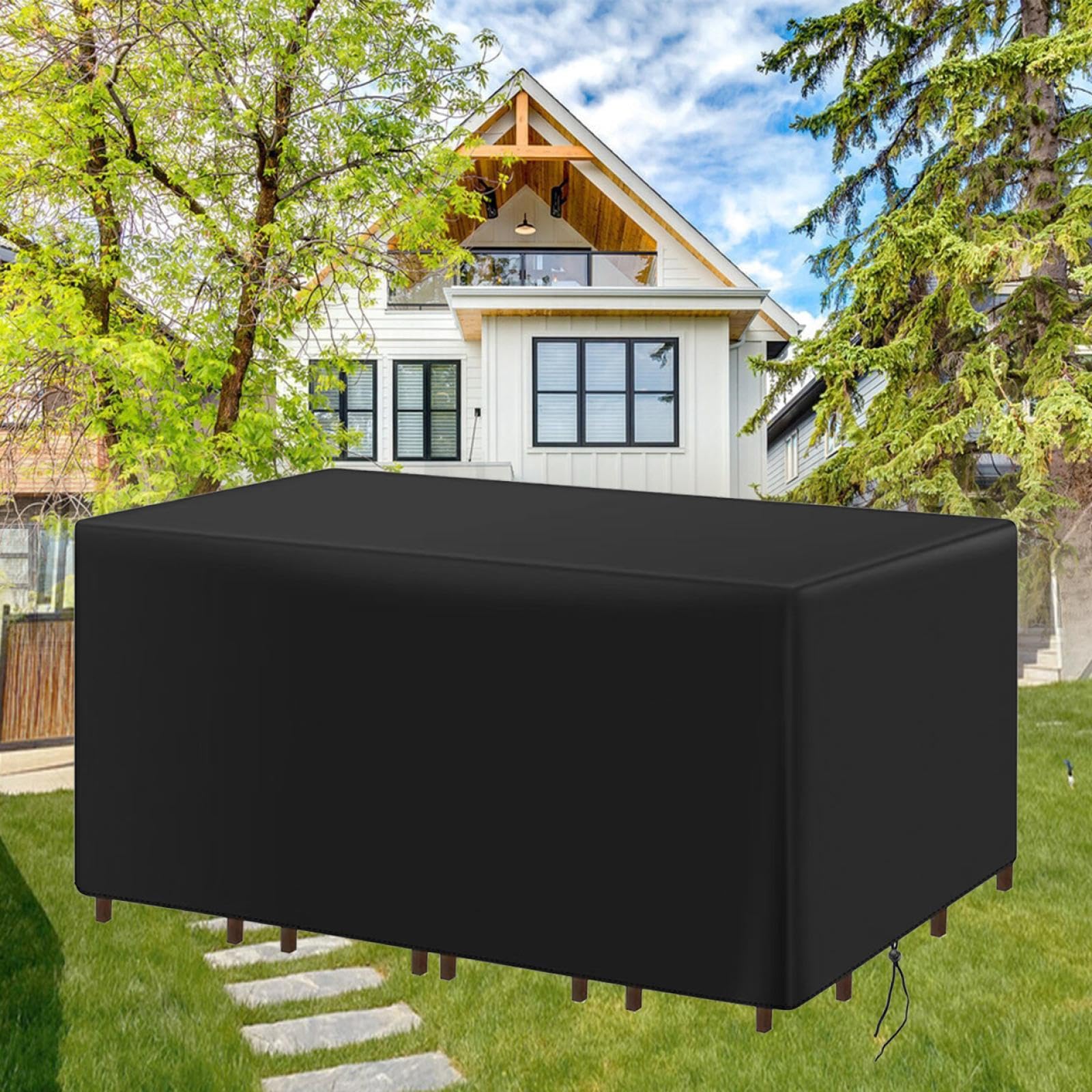 Abdeckungen für Gartenmöbel Wasserdicht 350x260x75cm/LxWxH Abdeckplane Rechteckige Abdeckung Gartenmöbel Winterfest, Schwerlast Regenschutz und Staubfest Gartentisch Abdeckung, Schwarz